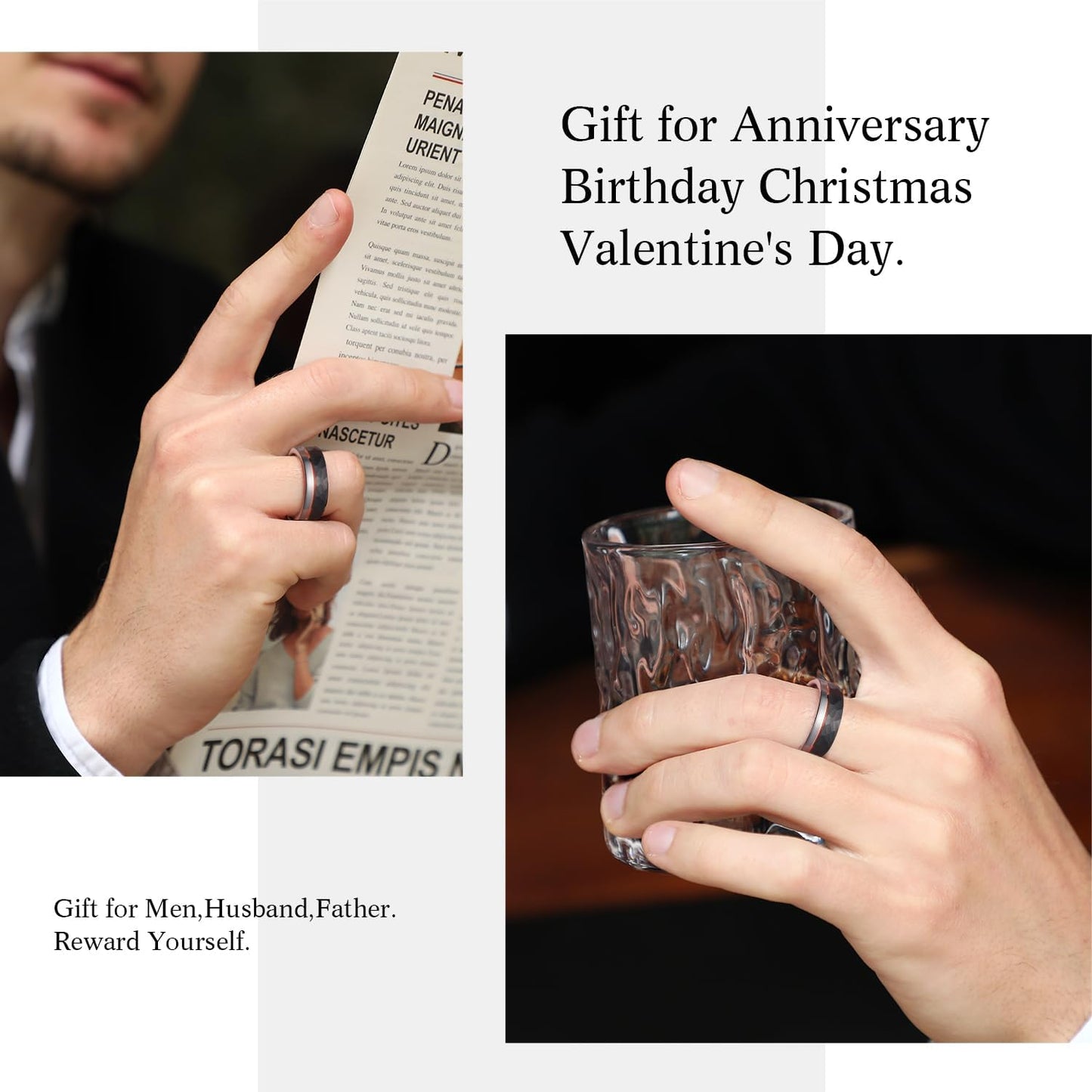 King Will LOOP Mens Women Tungsten Carbide Wedding Band 6mm/8mm Rose Gold Line Ring Black Silver Blue Brushed Gold Groove Tungsten rings Comfort Fit