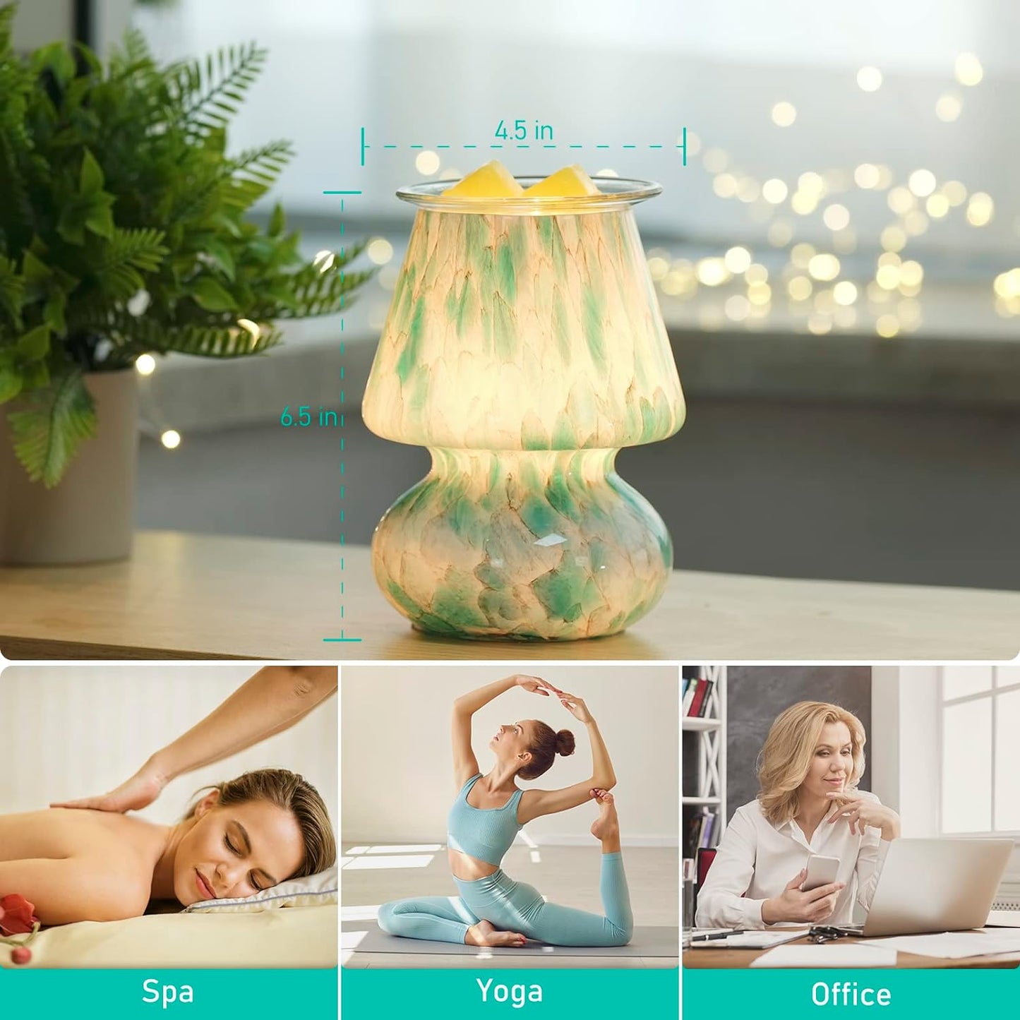 Electric Wax Melts Warmer Burner Essential Oil Warmer Wax Tart Burner Fragrance Night Light Aroma Decorative for Home Office Bedroom Living Room Decor Gifts (Light Green)