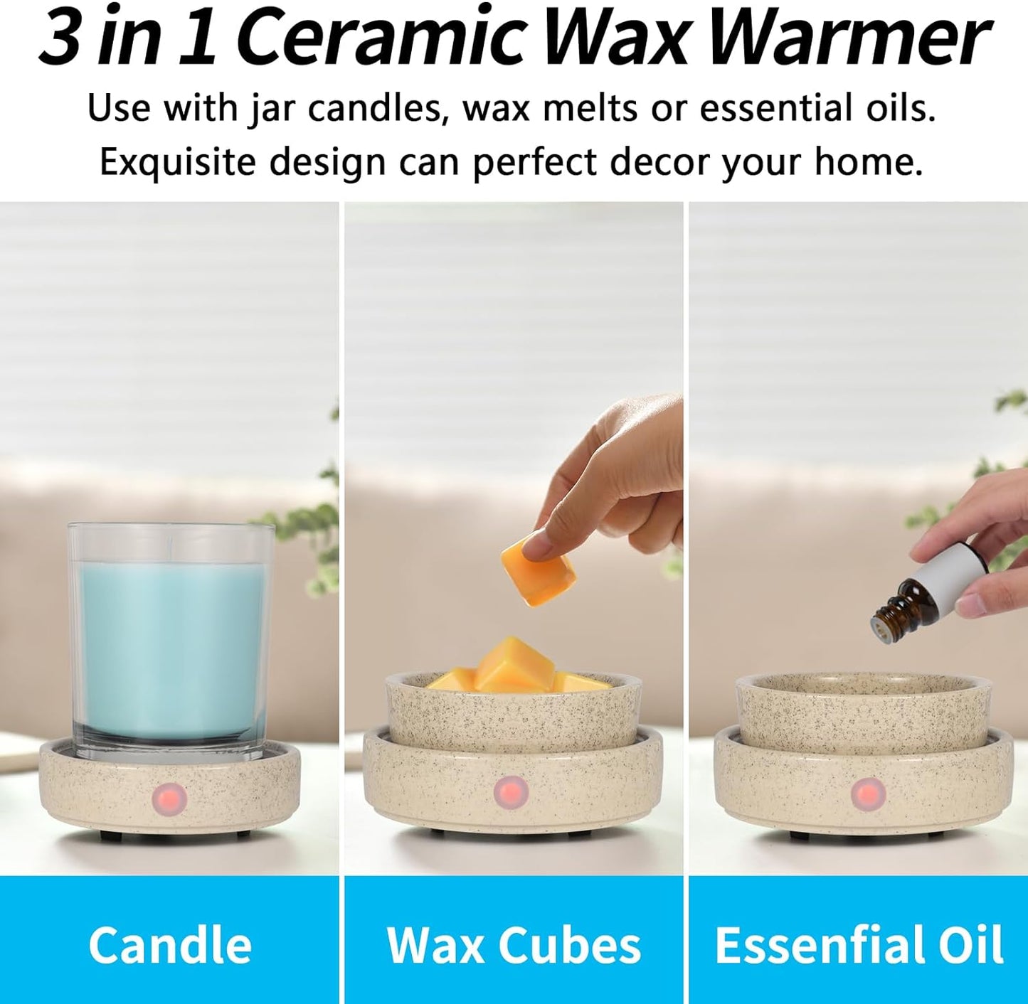 nawaza Ceramic Wax Melt Warmer Fragrance, 3 in1 Electric Candle Wax Warmer,Scented Wax Melt Wax Cubes Melter Fragrance Warmer for Home,Office,Gift(Black)…