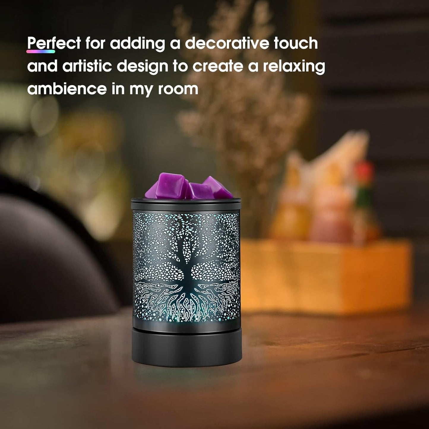 inrorans Sun Moon Star Electric Oil Warmer Black Metal Wax Warmer for Scented Wax with 7 Colors Changing LED nightLight PTC Element Reusable Silicone Liner Scented Wax Warmer for Home Decor…