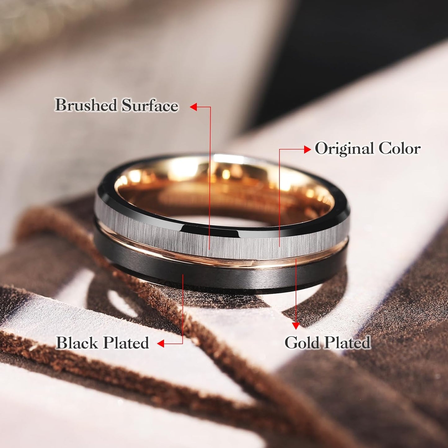 King Will LOOP Mens Women Tungsten Carbide Wedding Band 6mm/8mm Rose Gold Line Ring Black Silver Blue Brushed Gold Groove Tungsten rings Comfort Fit