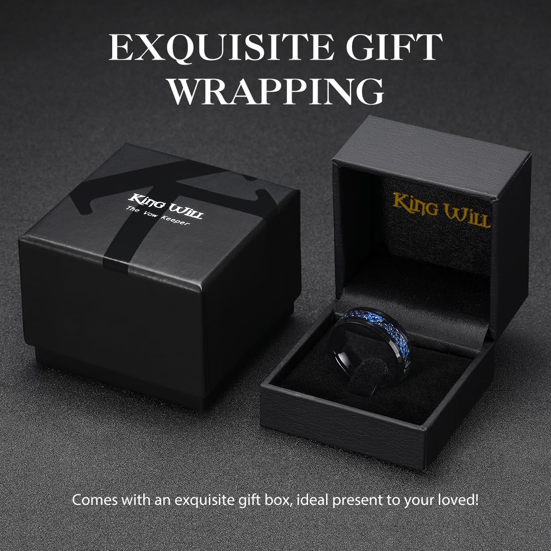 King Will DRAGON Men's 8mm/6mm/5mm Red/Green Carbon Fiber Black Celtic Dragon Tungsten Carbide Ring Comfort Fit Wedding Band