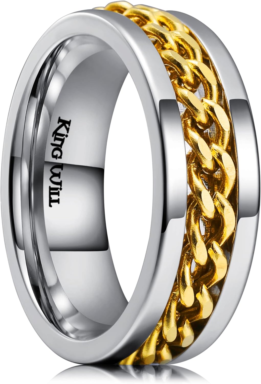 King Will Intertwine 8mm Spinner Ring Stainless Steel Fidget Ring Anxiety Ring for Men Black/Blue/Silver/Gold Fidget Anxiety Ring