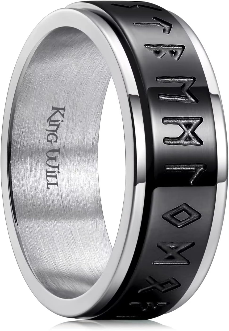 King Will 8mm Black/Silver Spinner Stainless Steel Ring Fidget Ring Anxiety Ring for Men Brushed Greek Key/Viking Pattern/Roman Numerals/Hammered Relieving Stress Ring