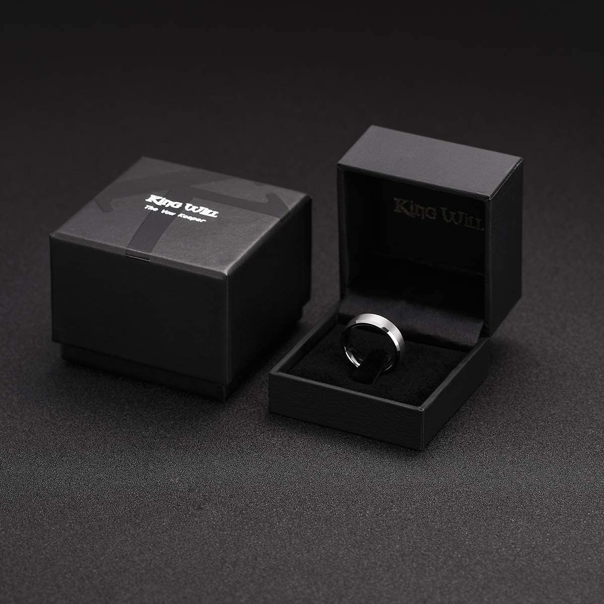 King Will Basic 6mm 7mm 8mm 9mm 10mm Men Wedding Black/Silver Tungsten Ring Matte Finish Beveled Polished Edge Comfort Fit