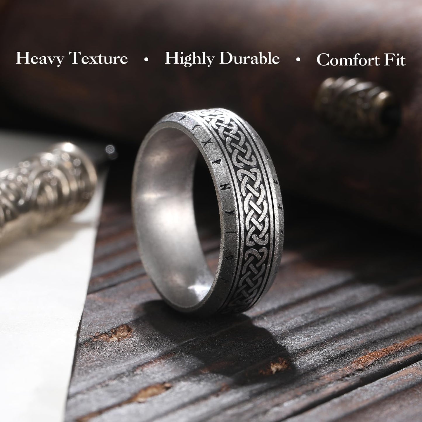 King Will Stainless Steel Wedding Band for Men - 8mm Black Silver Plated High Polished Inlay Celtic knot Ring for Everyday Wear Comfort Fit