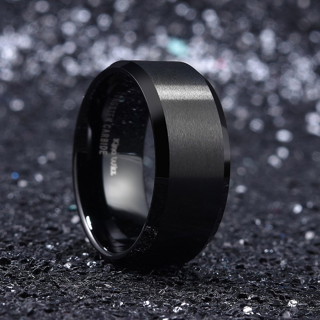 King Will Basic 6mm 7mm 8mm 9mm 10mm Men Wedding Black/Silver Tungsten Ring Matte Finish Beveled Polished Edge Comfort Fit