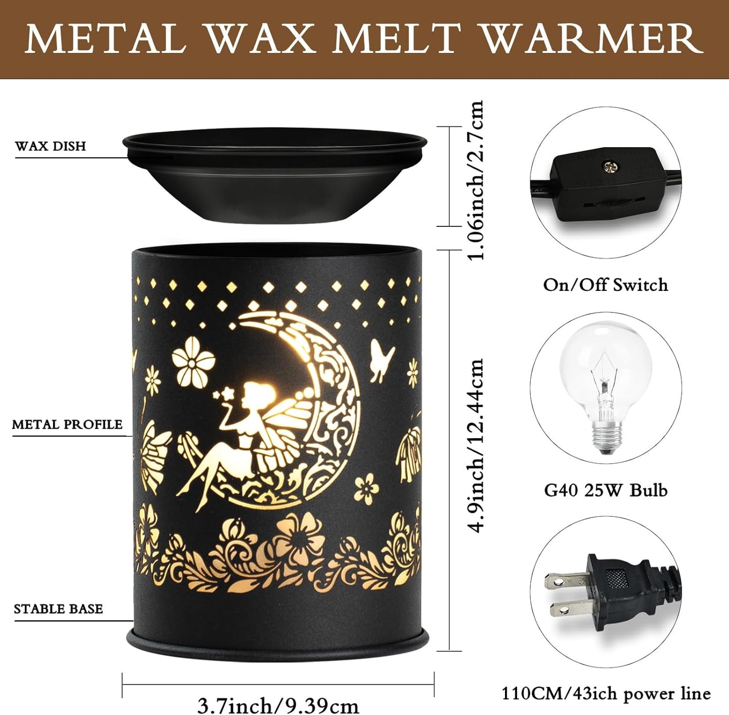 Metal Wax Warmer Electric,Wax melt Warmer,Candle Wax Burner, Candle Warmer,Candle Melter,for Home Office Décor and Gifts for Holiday(Moon/Flower Fairy)…