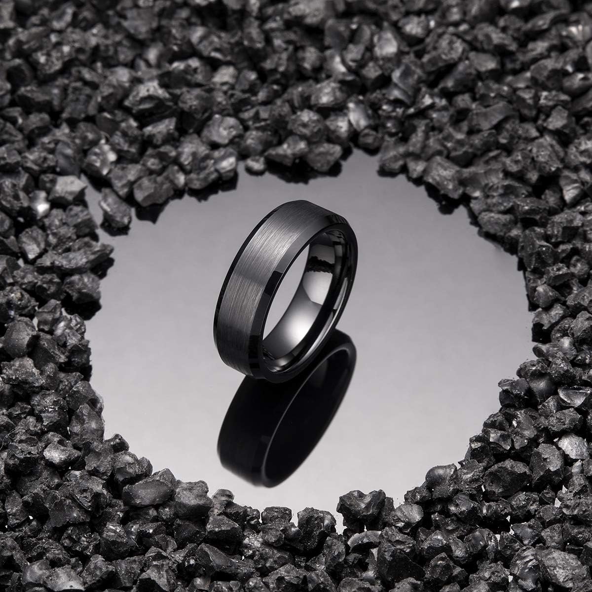 King Will Basic 6mm 7mm 8mm 9mm 10mm Men Wedding Black/Silver Tungsten Ring Matte Finish Beveled Polished Edge Comfort Fit