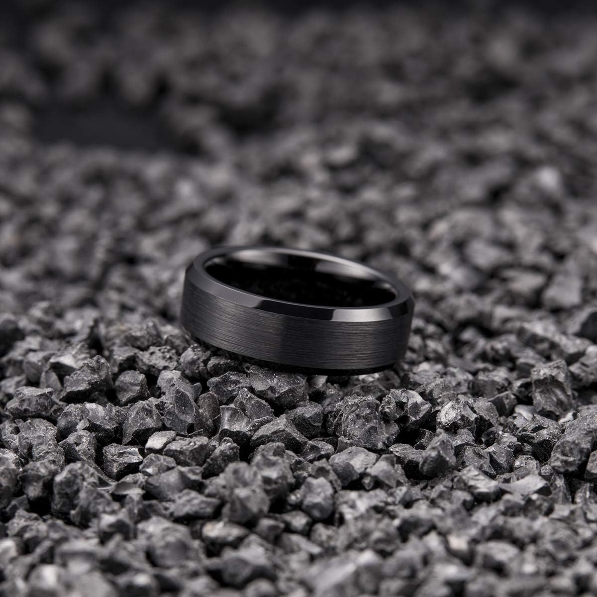 King Will Basic 6mm 7mm 8mm 9mm 10mm Men Wedding Black/Silver Tungsten Ring Matte Finish Beveled Polished Edge Comfort Fit