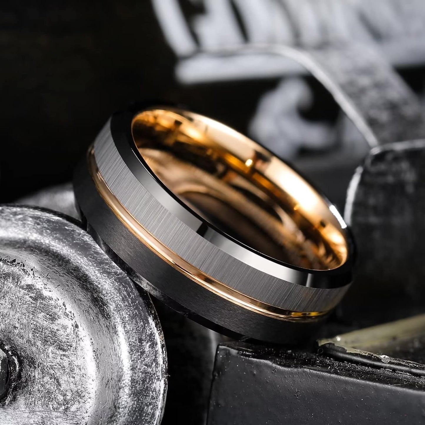 King Will LOOP Mens Women Tungsten Carbide Wedding Band 6mm/8mm Rose Gold Line Ring Black Silver Blue Brushed Gold Groove Tungsten rings Comfort Fit