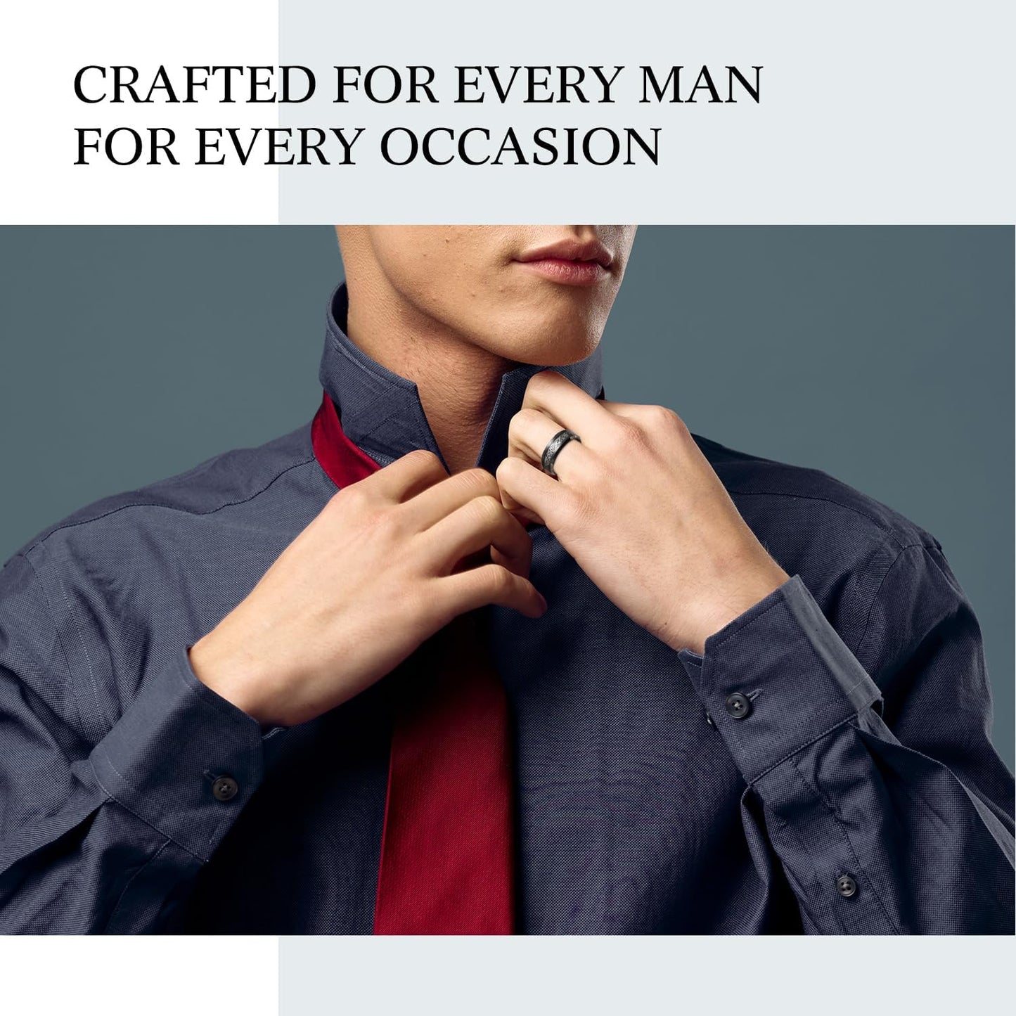 King Will DRAGON Men's 8mm/6mm/5mm Red/Green Carbon Fiber Black Celtic Dragon Tungsten Carbide Ring Comfort Fit Wedding Band