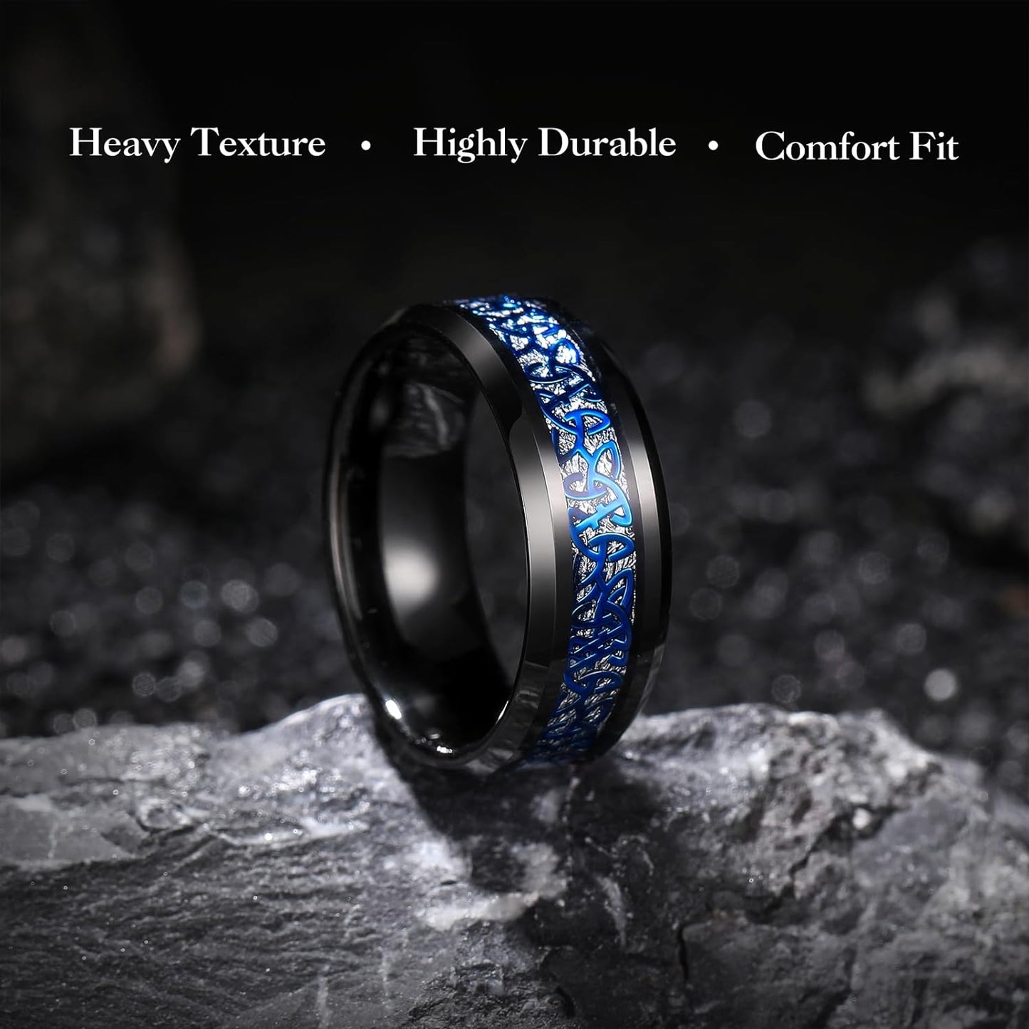 King Will Classic Tungsten Carbide Ring Silver/Black/Red/Green Inlay Celtic Knot 6mm/8mm Wedding Band for Men Engagement Ring Comfort Fit