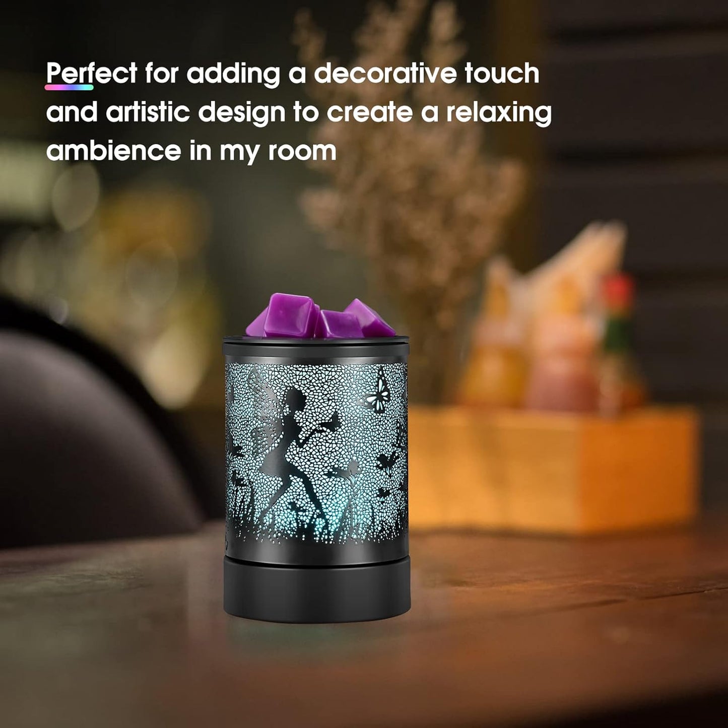 inrorans Sun Moon Star Electric Oil Warmer Black Metal Wax Warmer for Scented Wax with 7 Colors Changing LED nightLight PTC Element Reusable Silicone Liner Scented Wax Warmer for Home Decor…