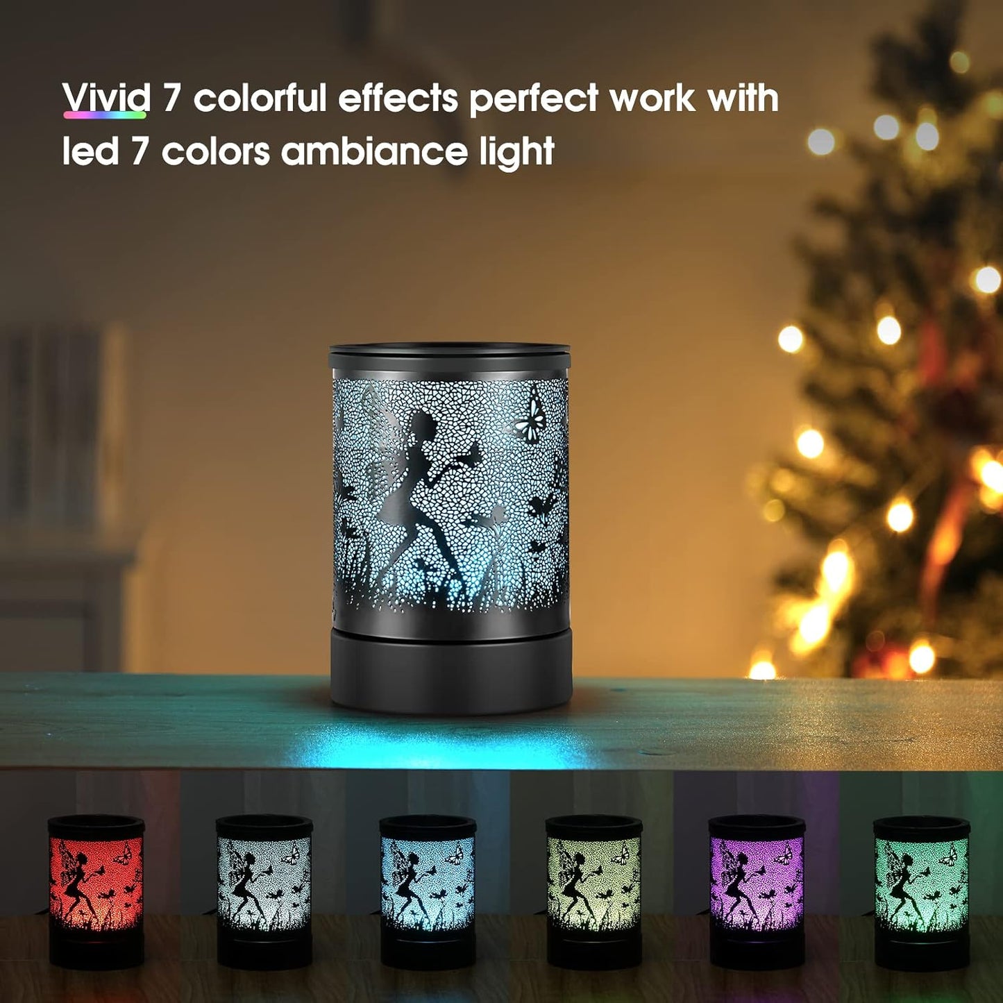 inrorans Sun Moon Star Electric Oil Warmer Black Metal Wax Warmer for Scented Wax with 7 Colors Changing LED nightLight PTC Element Reusable Silicone Liner Scented Wax Warmer for Home Decor…