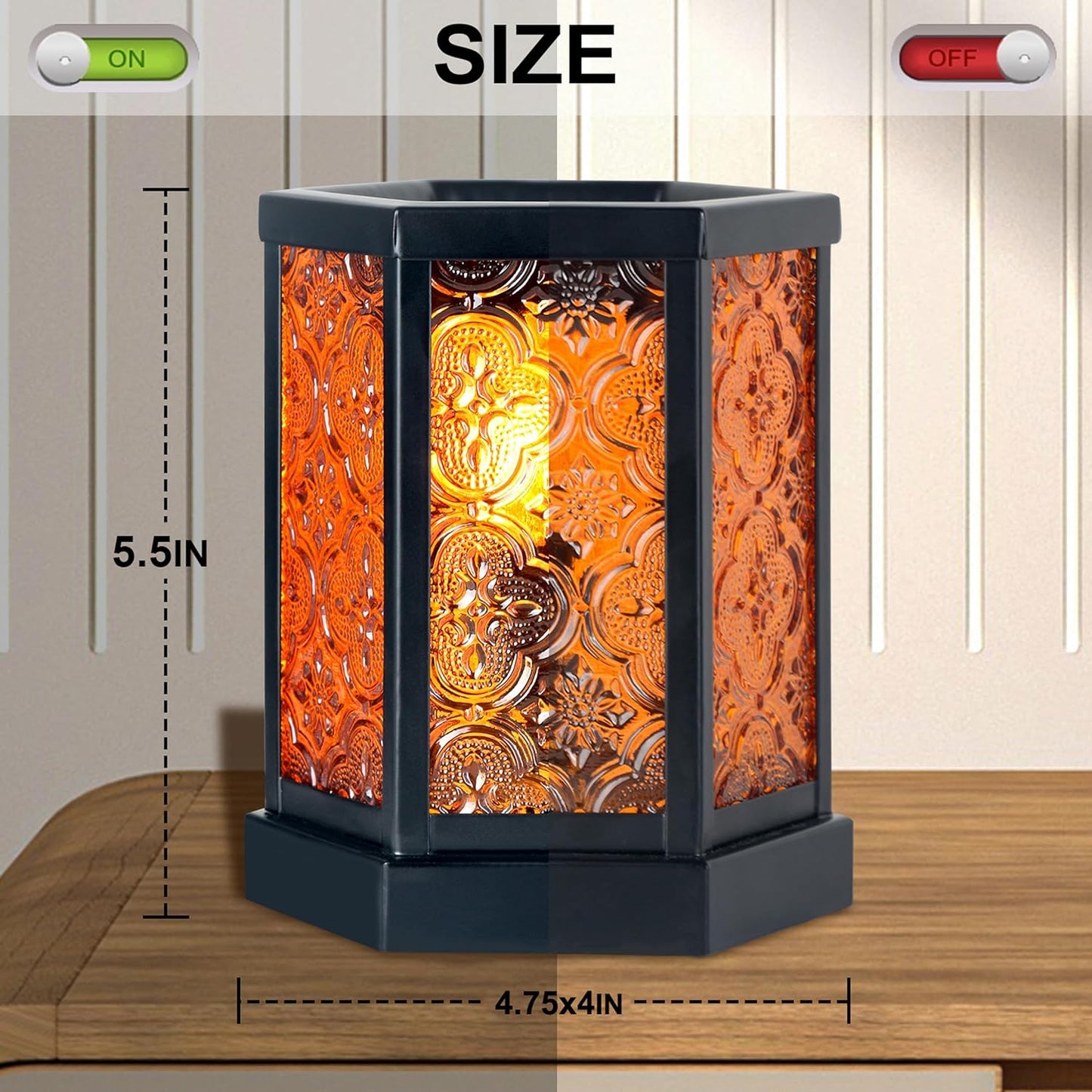 CVHOMEDECO. Moroccan Electric Wax Melt Warmer Decorative Candle Warmer Burner for Scented Candles, Wax Melts and Tarts to Freshen Room, Idea for Home and Office Decor., Hexagonal, Cobalt Glass.