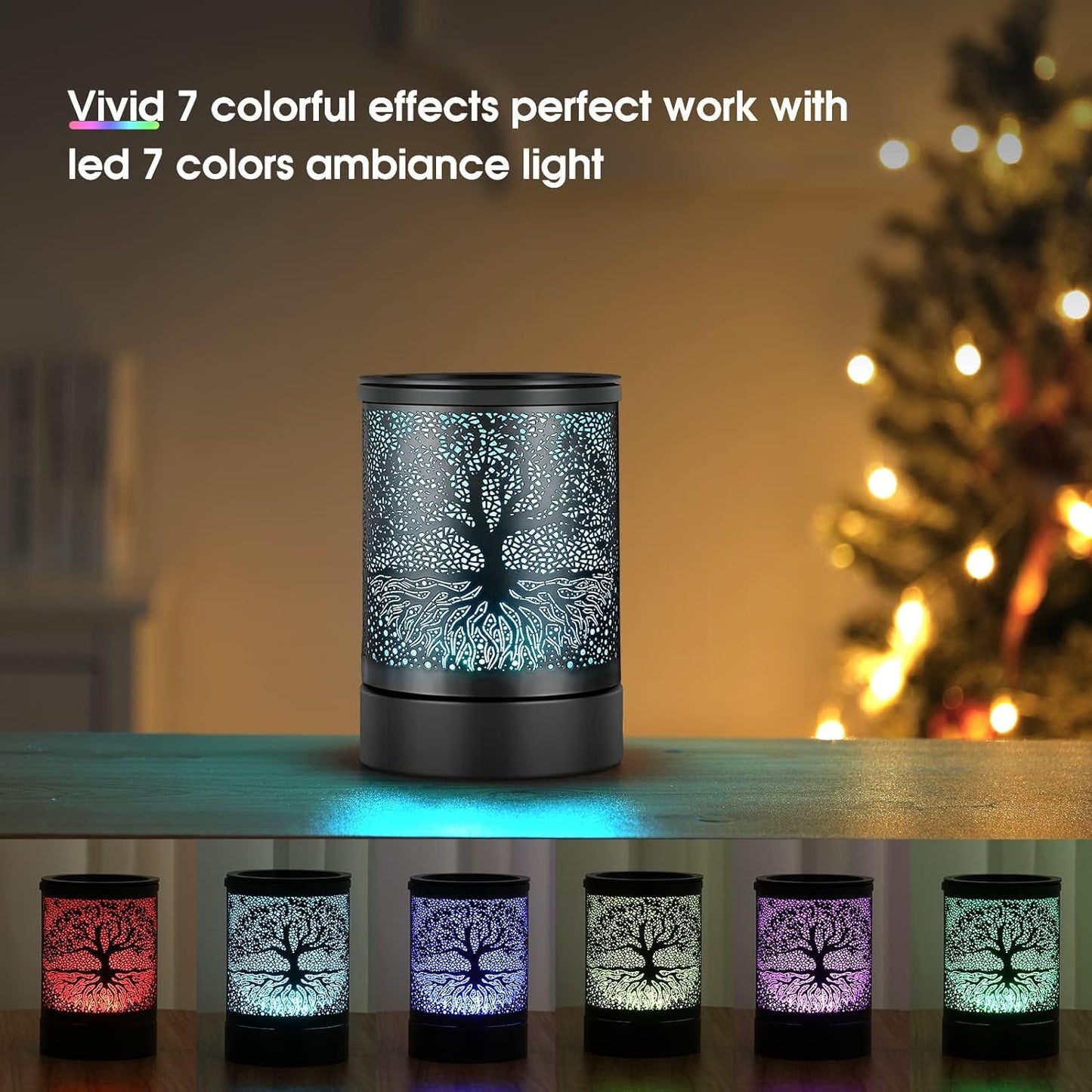 inrorans Sun Moon Star Electric Oil Warmer Black Metal Wax Warmer for Scented Wax with 7 Colors Changing LED nightLight PTC Element Reusable Silicone Liner Scented Wax Warmer for Home Decor…
