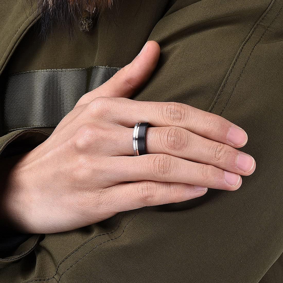 King Will LOOP Mens Women Tungsten Carbide Wedding Band 6mm/8mm Rose Gold Line Ring Black Silver Blue Brushed Gold Groove Tungsten rings Comfort Fit