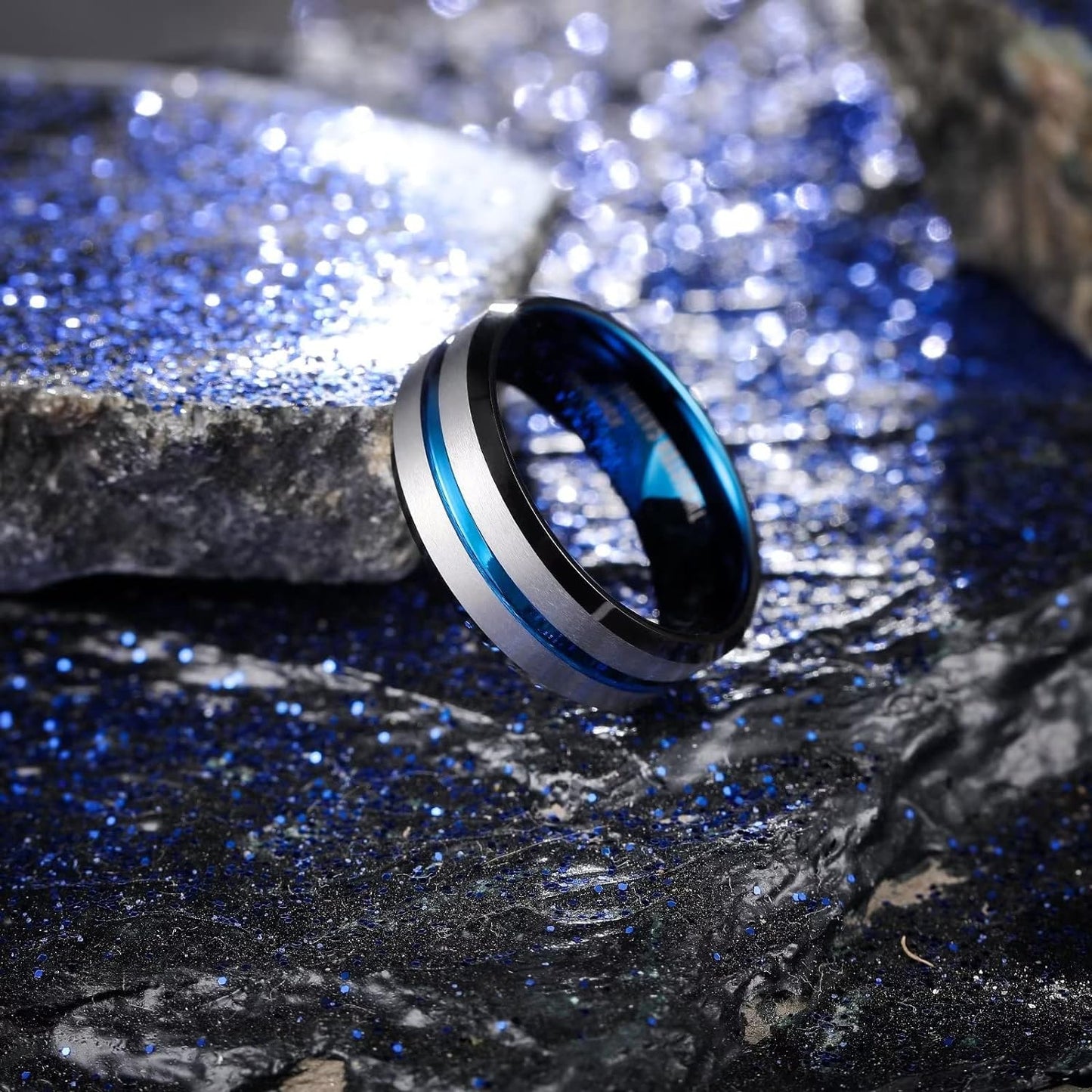 King Will 6mm 7mm 8mm Groove Tungsten Carbide Wedding Ring for Men Black/Silver/Rainbow/Rose Gold/Red/Brown/Blue Thin Groove Center Tungsten Wedding Band Matte Finish