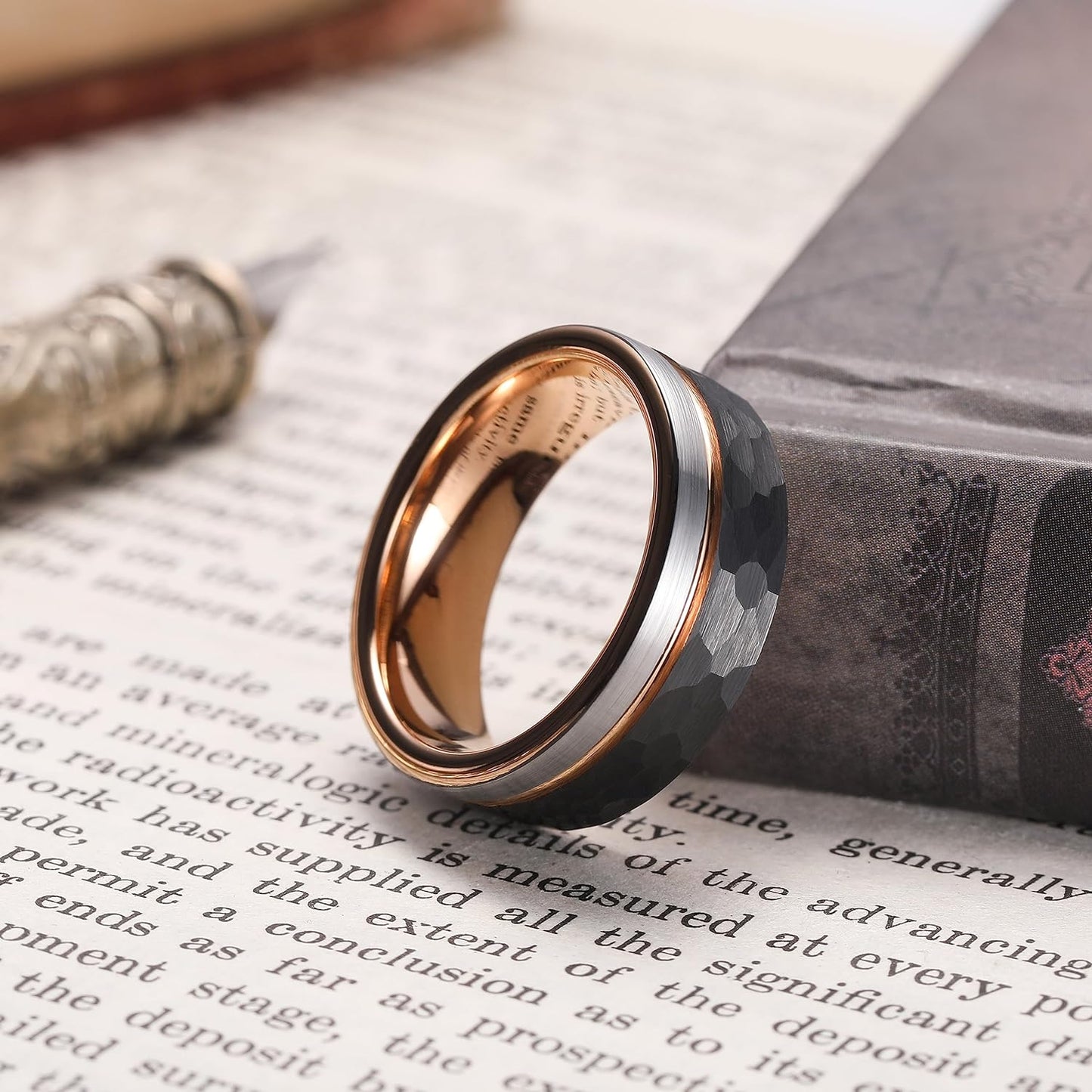 King Will LOOP Mens Women Tungsten Carbide Wedding Band 6mm/8mm Rose Gold Line Ring Black Silver Blue Brushed Gold Groove Tungsten rings Comfort Fit