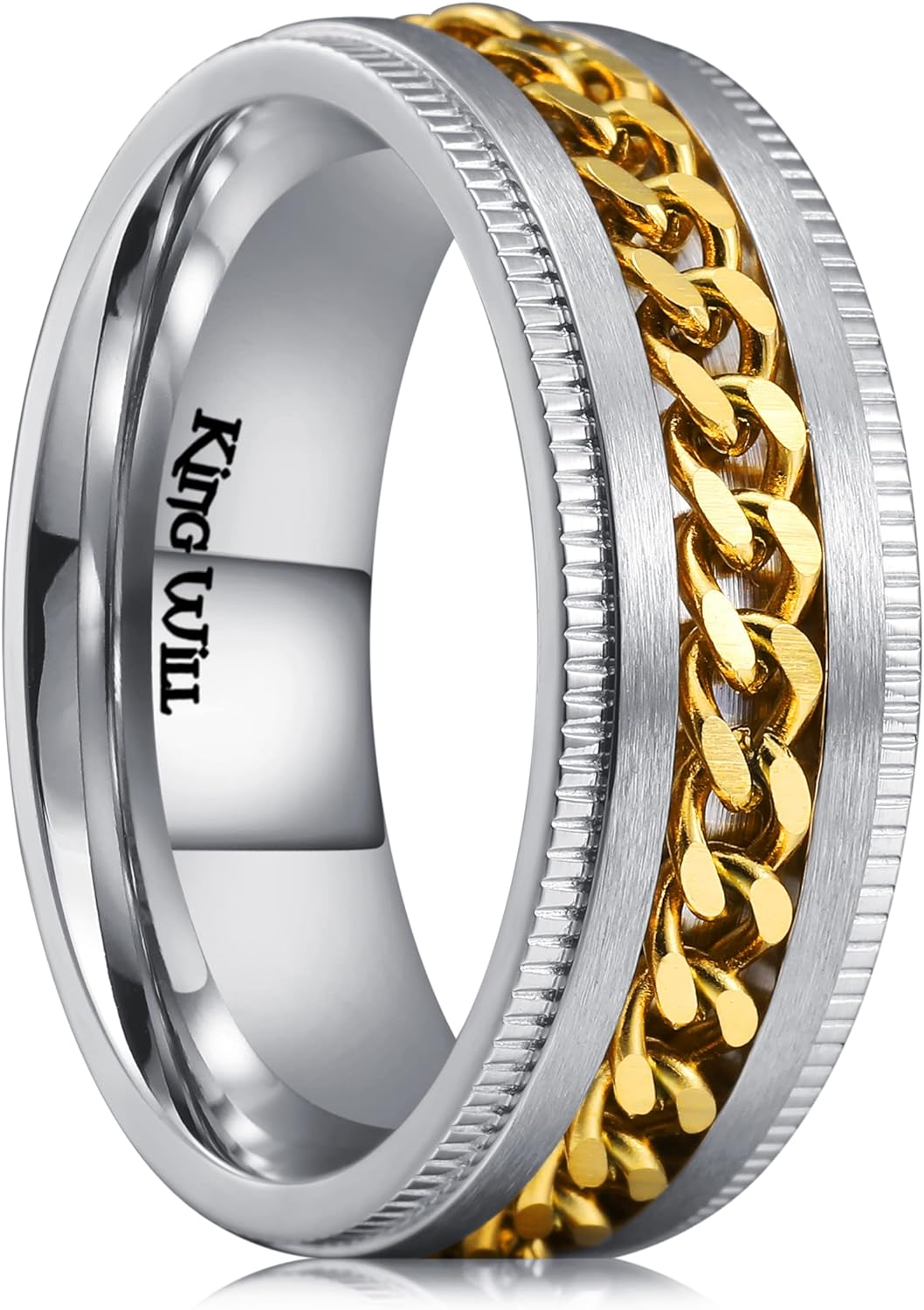 King Will Intertwine 8mm Spinner Ring Stainless Steel Fidget Ring Anxiety Ring for Men Black/Blue/Silver/Gold Fidget Anxiety Ring