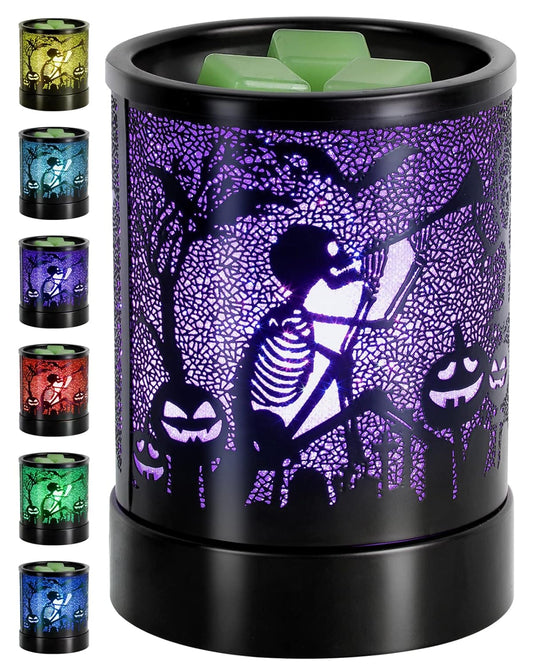 Hituiter Halloween Wax melt Warmer Metal Wax Warmer for Scented Wax with 7 Colors LED Changing Wax Burner Melter and Scentsy Warmer for Halloween Decorations Indoor