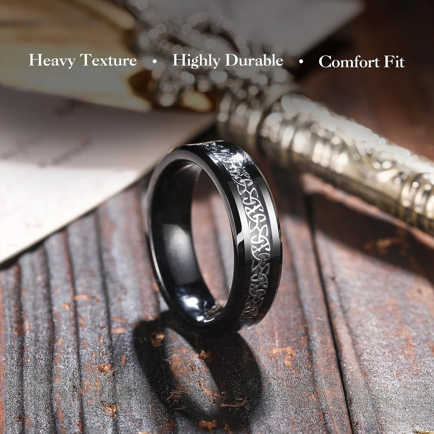 King Will Classic Tungsten Carbide Ring Silver/Black/Red/Green Inlay Celtic Knot 6mm/8mm Wedding Band for Men Engagement Ring Comfort Fit