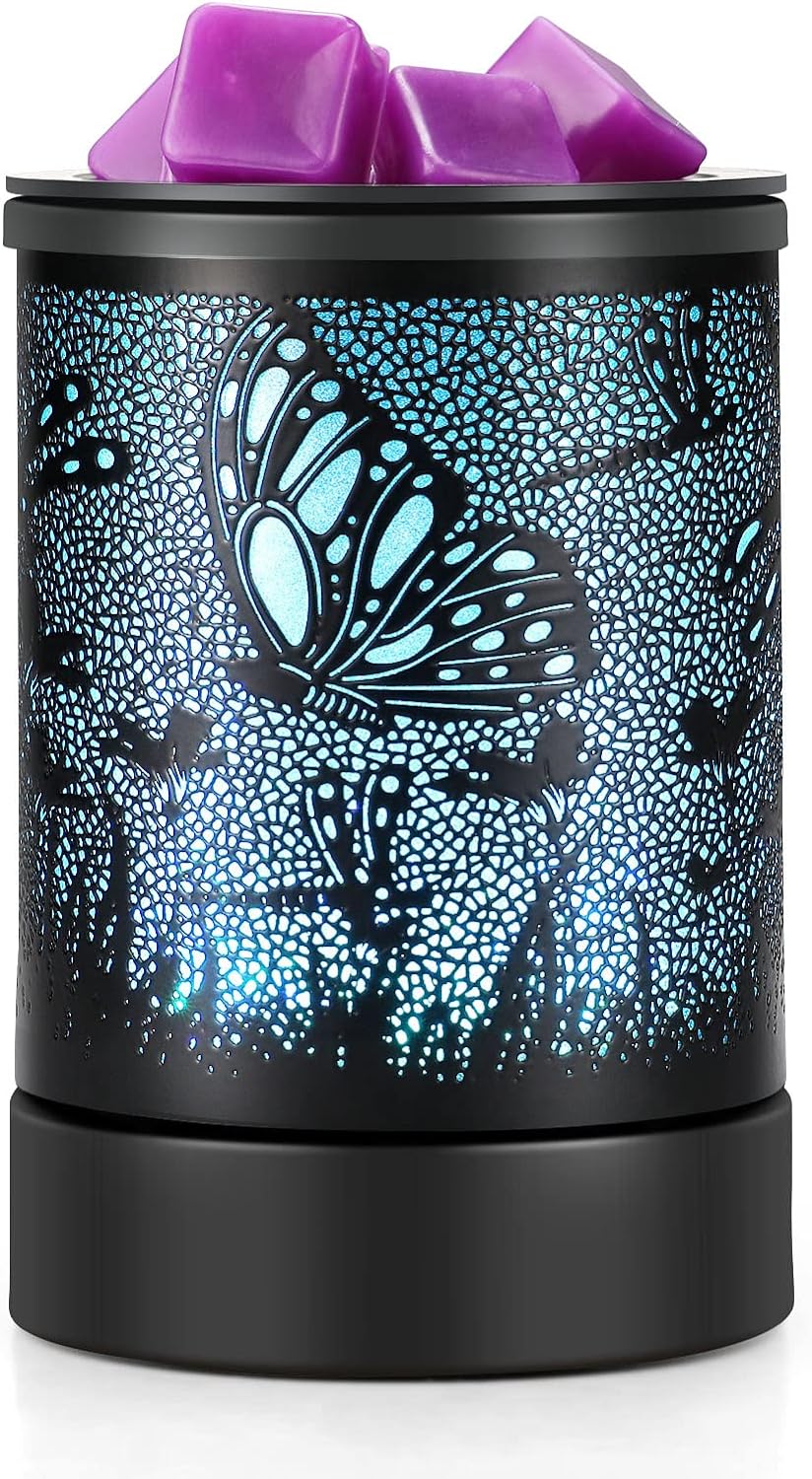 inrorans Sun Moon Star Electric Oil Warmer Black Metal Wax Warmer for Scented Wax with 7 Colors Changing LED nightLight PTC Element Reusable Silicone Liner Scented Wax Warmer for Home Decor…