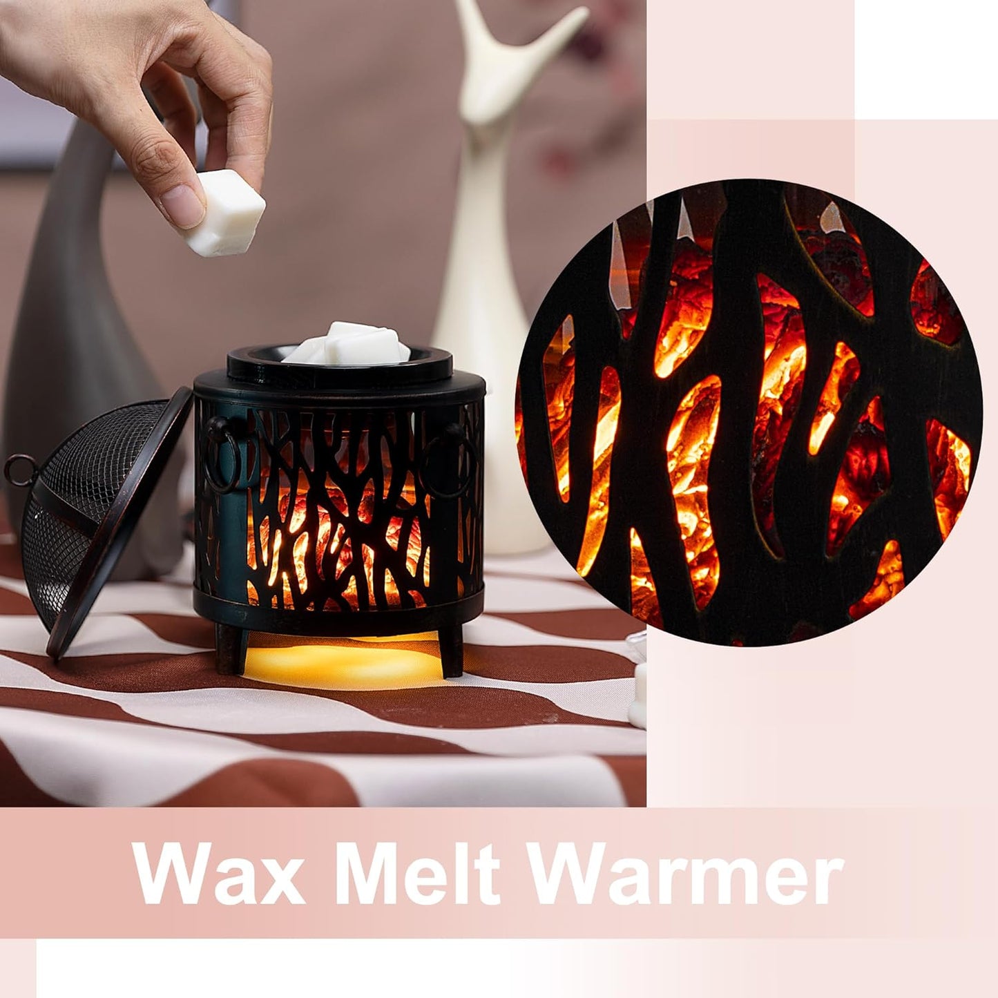NAFANG Fireplace Wax Warmer,Wax Melt Warmer for Scented Wax Melts and Tarts,Electric Wax Warmer,Candle Wax Burner Fragrance Warmer for Home Decor Spa and Aromatherapy(Dustproof Glass)
