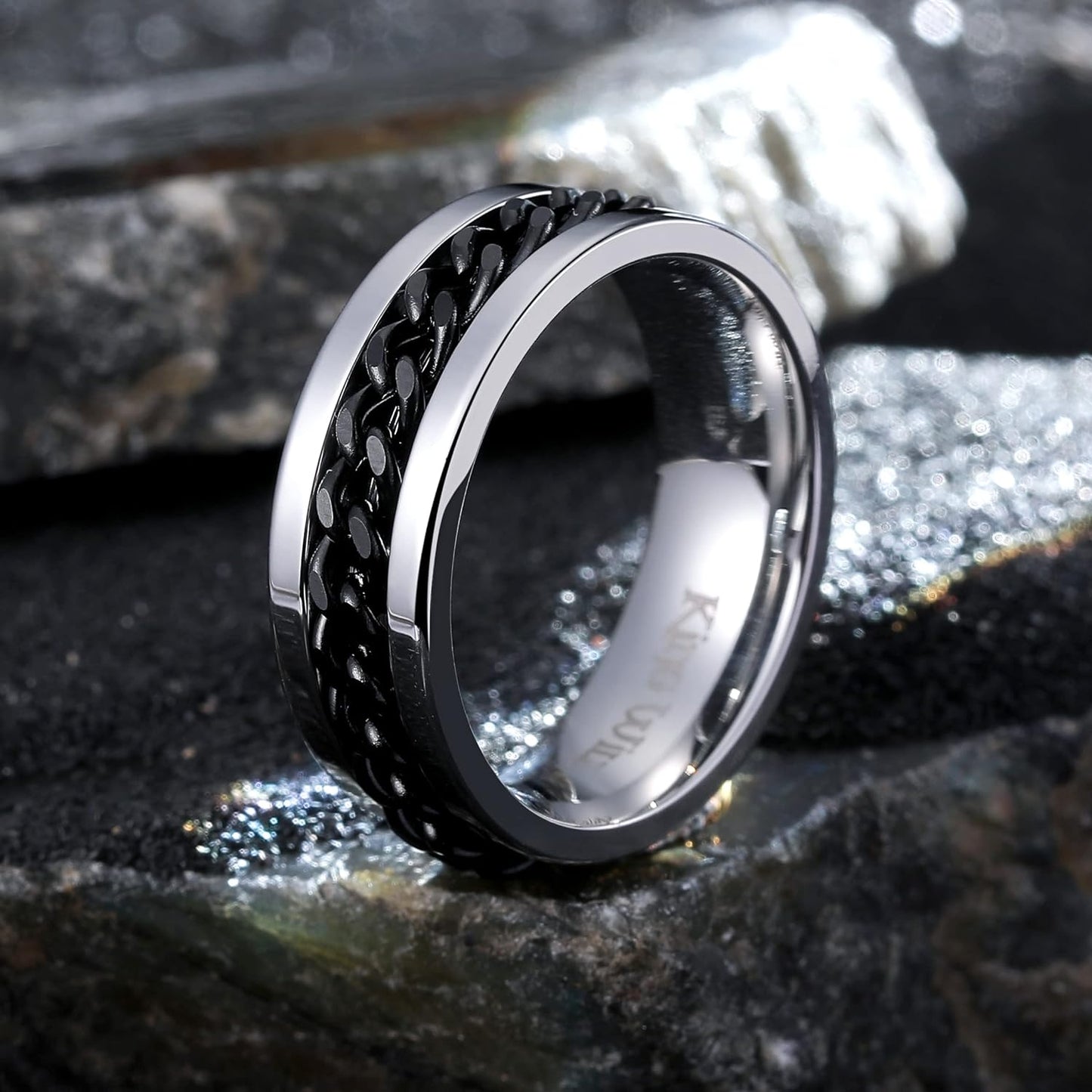 King Will Intertwine 8mm Spinner Ring Stainless Steel Fidget Ring Anxiety Ring for Men Black/Blue/Silver/Gold Fidget Anxiety Ring