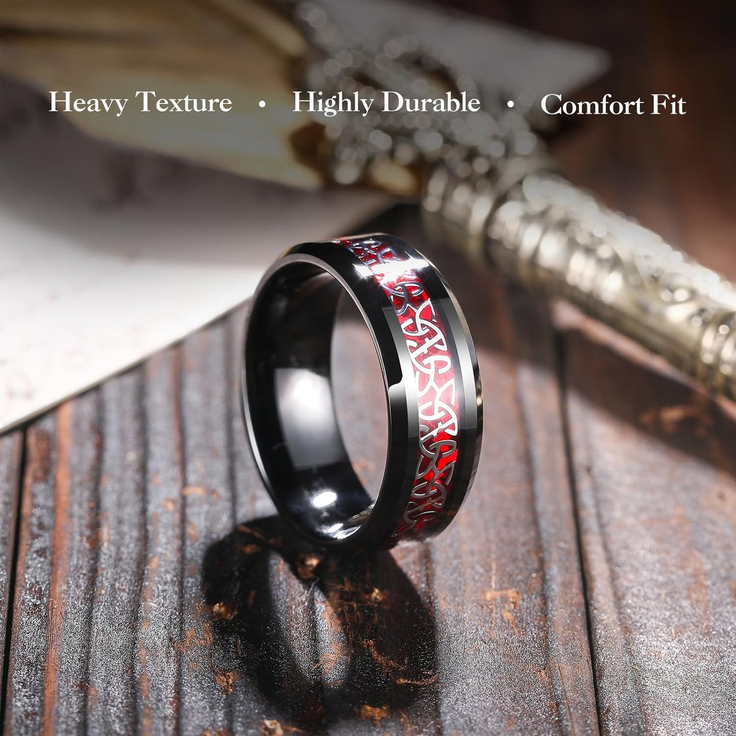 King Will Classic Tungsten Carbide Ring Silver/Black/Red/Green Inlay Celtic Knot 6mm/8mm Wedding Band for Men Engagement Ring Comfort Fit