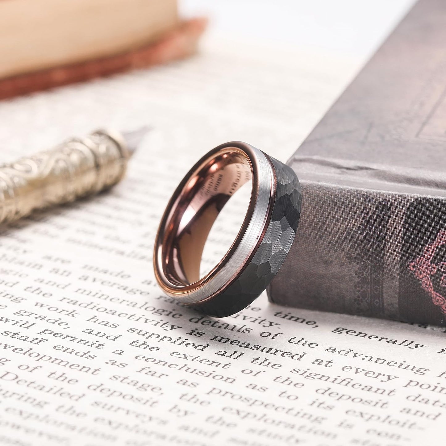 King Will LOOP Mens Women Tungsten Carbide Wedding Band 6mm/8mm Rose Gold Line Ring Black Silver Blue Brushed Gold Groove Tungsten rings Comfort Fit