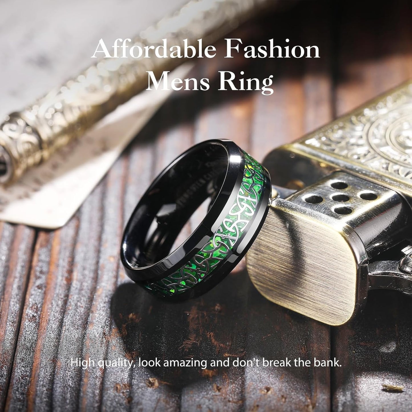 King Will Classic Tungsten Carbide Ring Silver/Black/Red/Green Inlay Celtic Knot 6mm/8mm Wedding Band for Men Engagement Ring Comfort Fit