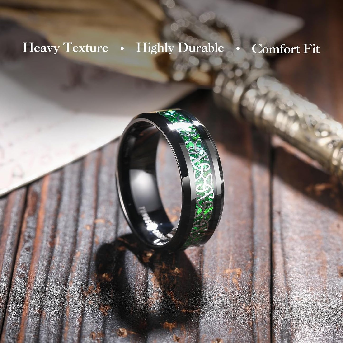 King Will Classic Tungsten Carbide Ring Silver/Black/Red/Green Inlay Celtic Knot 6mm/8mm Wedding Band for Men Engagement Ring Comfort Fit