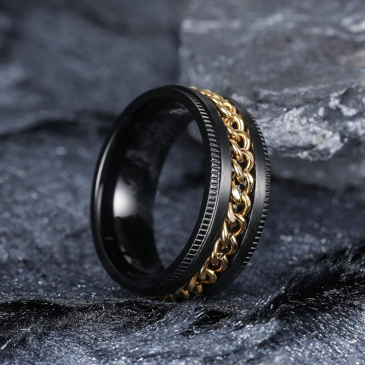 King Will Intertwine 8mm Spinner Ring Stainless Steel Fidget Ring Anxiety Ring for Men Black/Blue/Silver/Gold Fidget Anxiety Ring