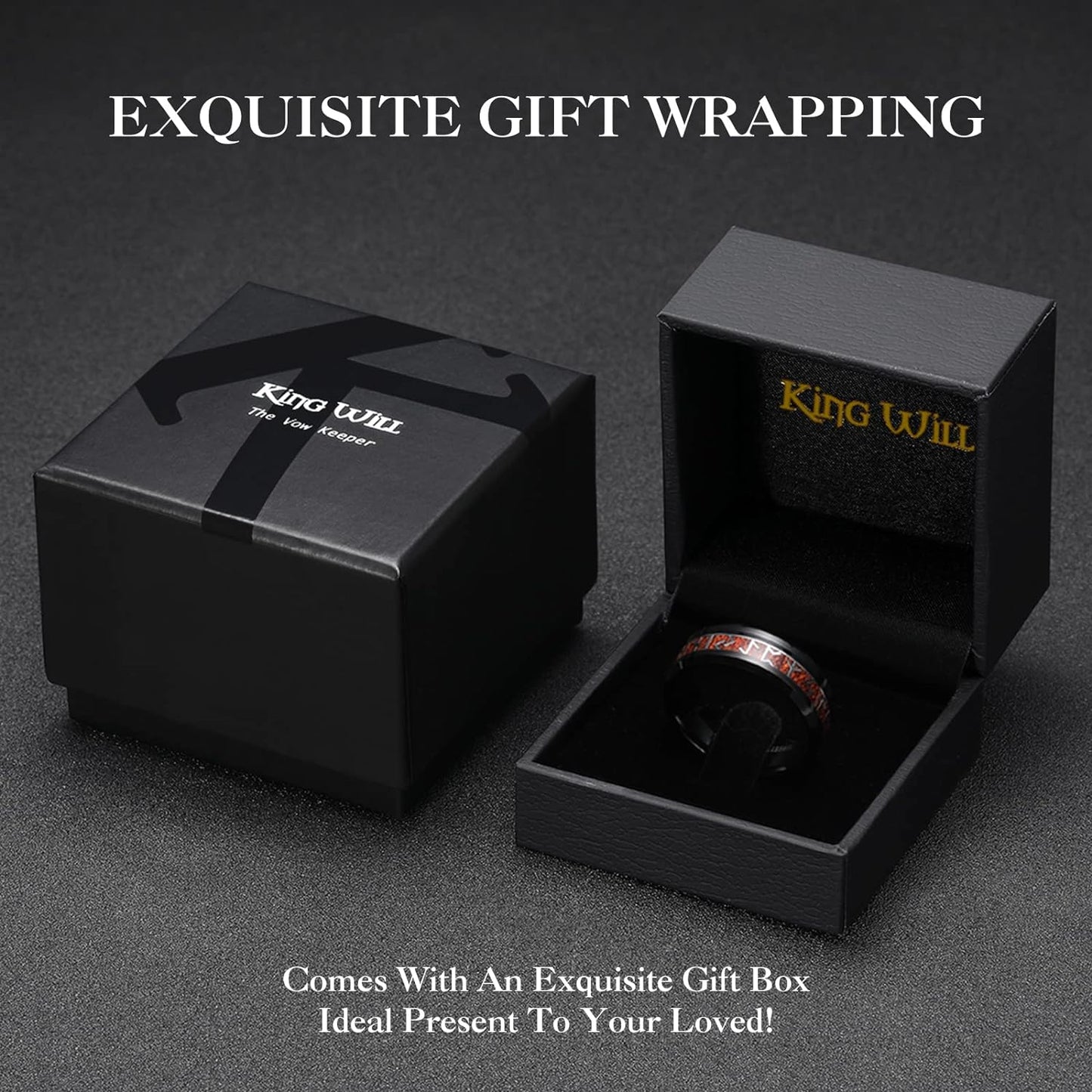 King Will Tungsten Carbide Wedding Band for Men - 8mm Black Plated High Polished Inlay Norse Viking Rune Rings for Any Ocassion Ring Comfort Fit