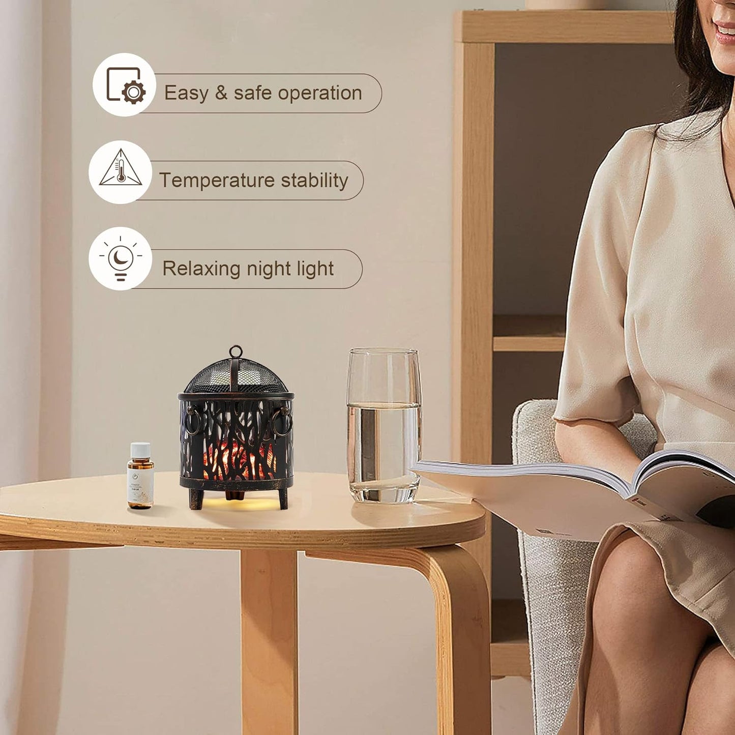 NAFANG Fireplace Wax Warmer,Wax Melt Warmer for Scented Wax Melts and Tarts,Electric Wax Warmer,Candle Wax Burner Fragrance Warmer for Home Decor Spa and Aromatherapy(Dustproof Glass)