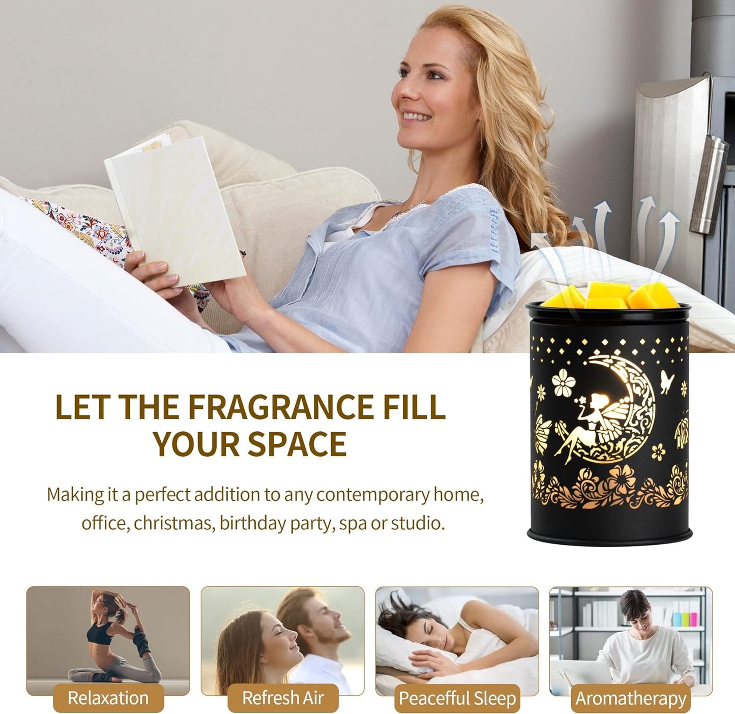 Metal Wax Warmer Electric,Wax melt Warmer,Candle Wax Burner, Candle Warmer,Candle Melter,for Home Office Décor and Gifts for Holiday(Moon/Flower Fairy)…