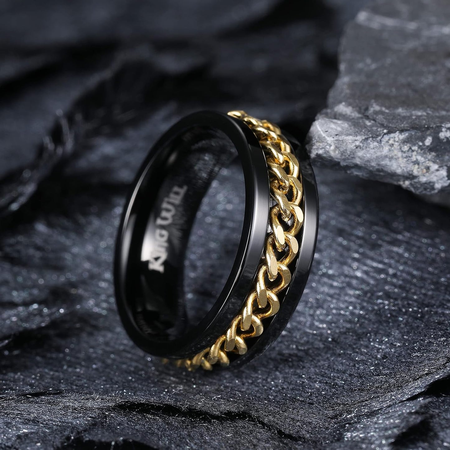 King Will Intertwine 8mm Spinner Ring Stainless Steel Fidget Ring Anxiety Ring for Men Black/Blue/Silver/Gold Fidget Anxiety Ring