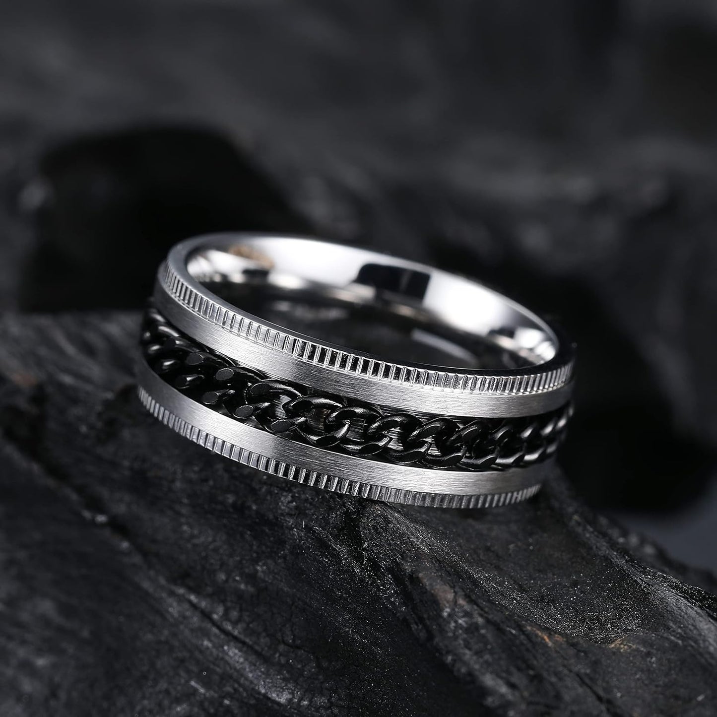 King Will Intertwine 8mm Spinner Ring Stainless Steel Fidget Ring Anxiety Ring for Men Black/Blue/Silver/Gold Fidget Anxiety Ring