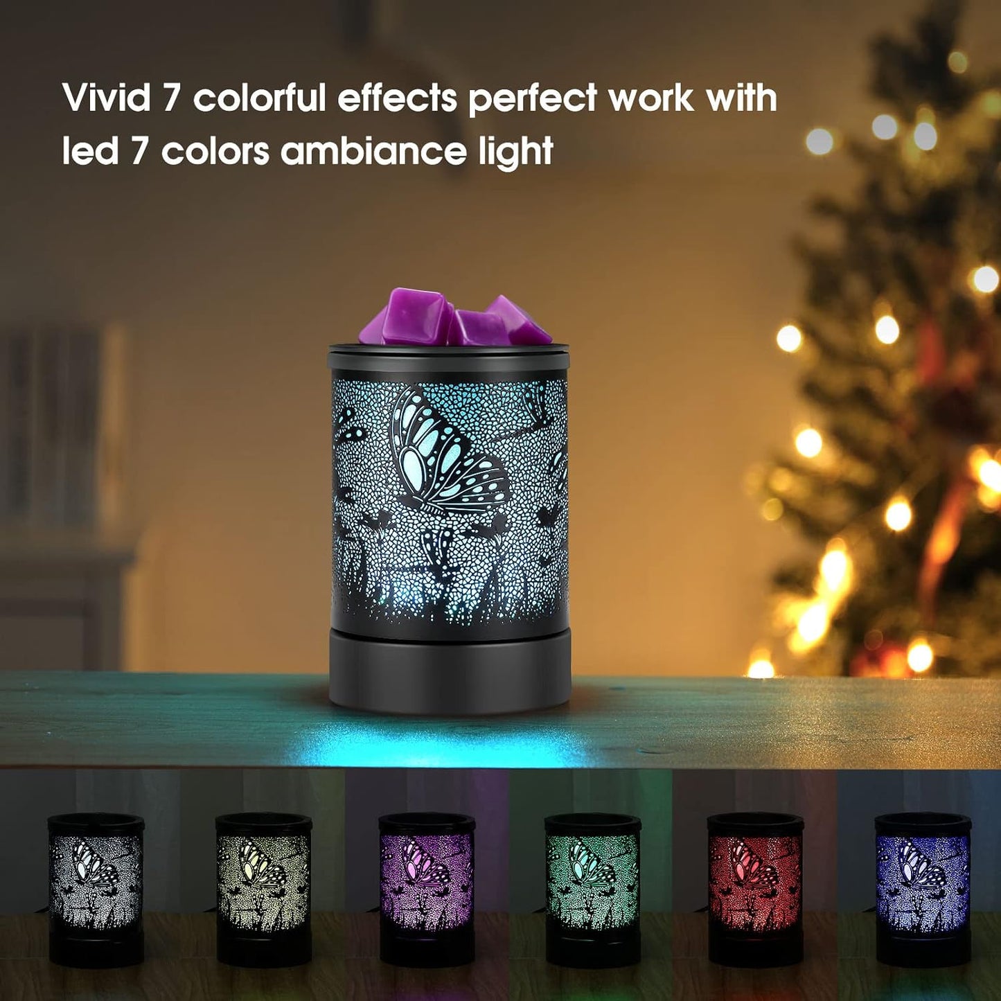 inrorans Sun Moon Star Electric Oil Warmer Black Metal Wax Warmer for Scented Wax with 7 Colors Changing LED nightLight PTC Element Reusable Silicone Liner Scented Wax Warmer for Home Decor…