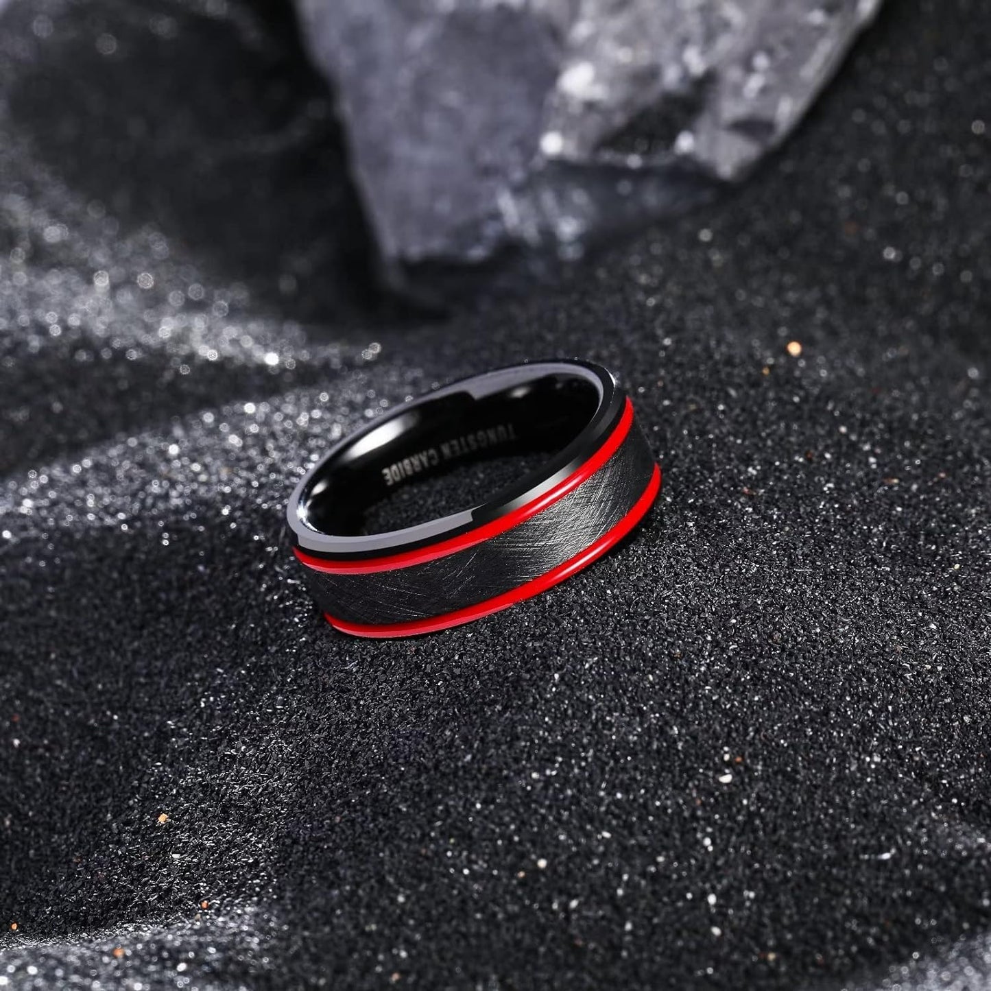 King Will 6mm 7mm 8mm Groove Tungsten Carbide Wedding Ring for Men Black/Silver/Rainbow/Rose Gold/Red/Brown/Blue Thin Groove Center Tungsten Wedding Band Matte Finish