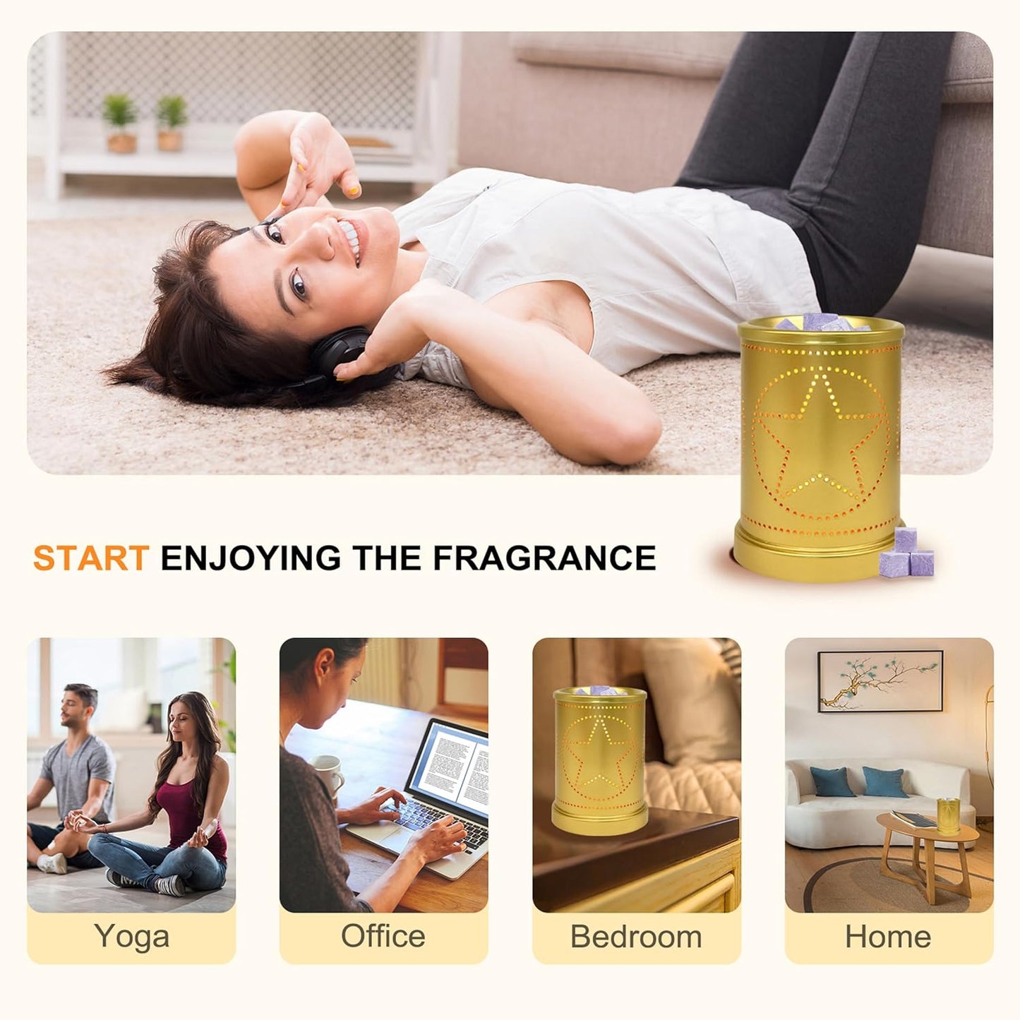 CVHOMEDECO. Electric Wax Melt Warmer Punched Stars Metal Tart Warmer Decorative Candle Warmer Burner for Scented Candles, Wax Melts and Tarts to Freshen Room, Idea for Home/Office Decor., Black