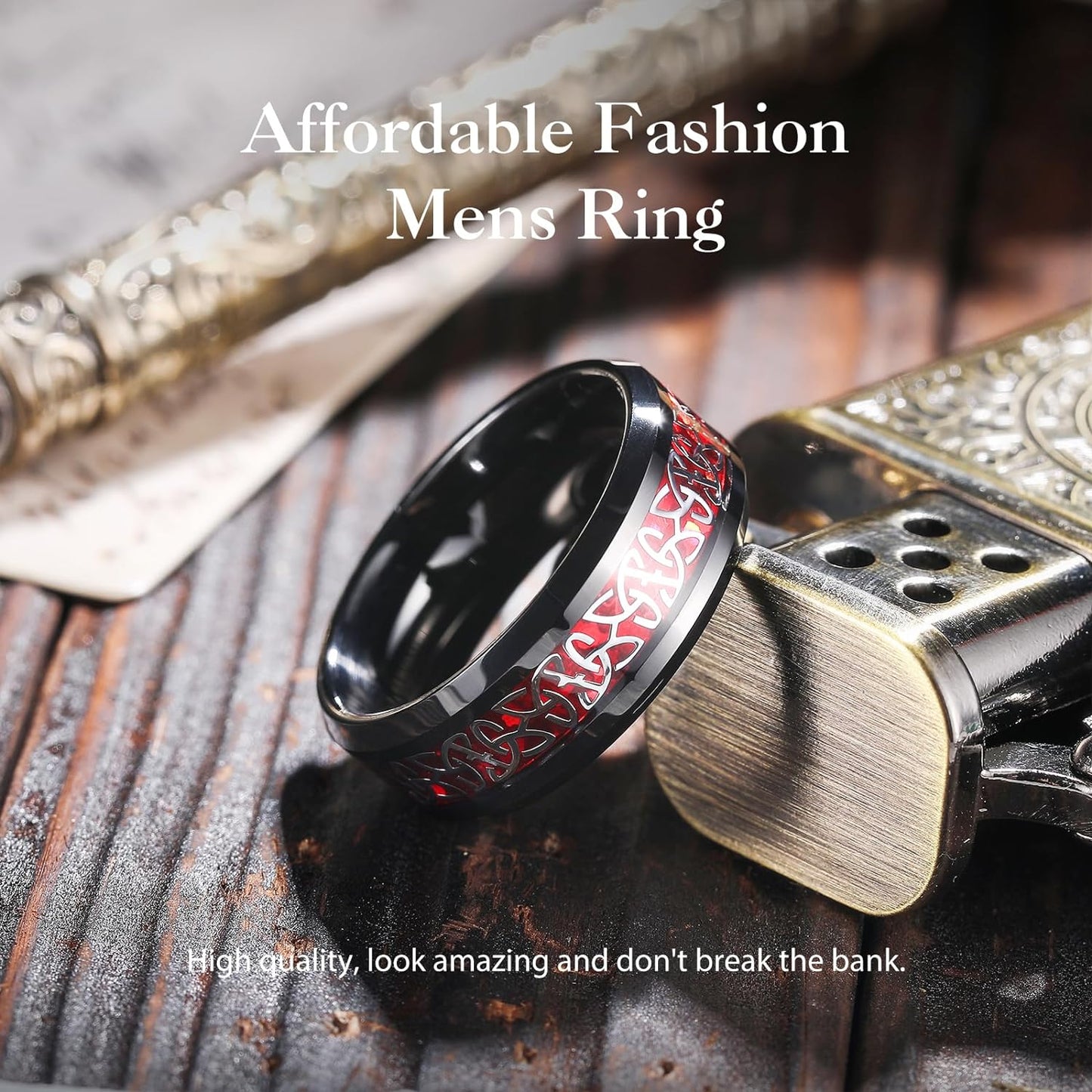 King Will Classic Tungsten Carbide Ring Silver/Black/Red/Green Inlay Celtic Knot 6mm/8mm Wedding Band for Men Engagement Ring Comfort Fit