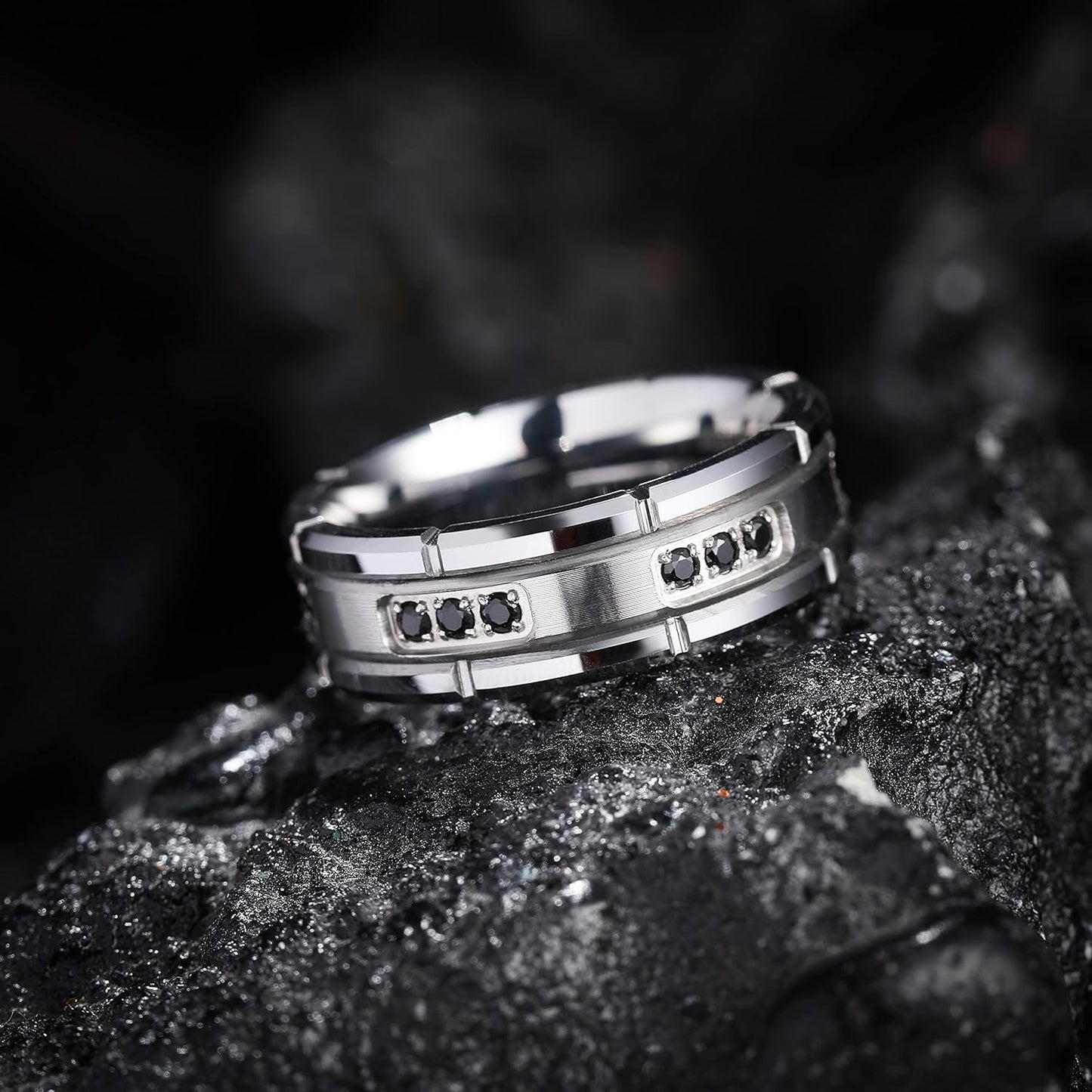 King Will GEM Custom Engraving Mens 8mm Tungsten Carbide Ring Cubic Zircon Stones Engagement Wedding Promise Band for Women Men Personalized