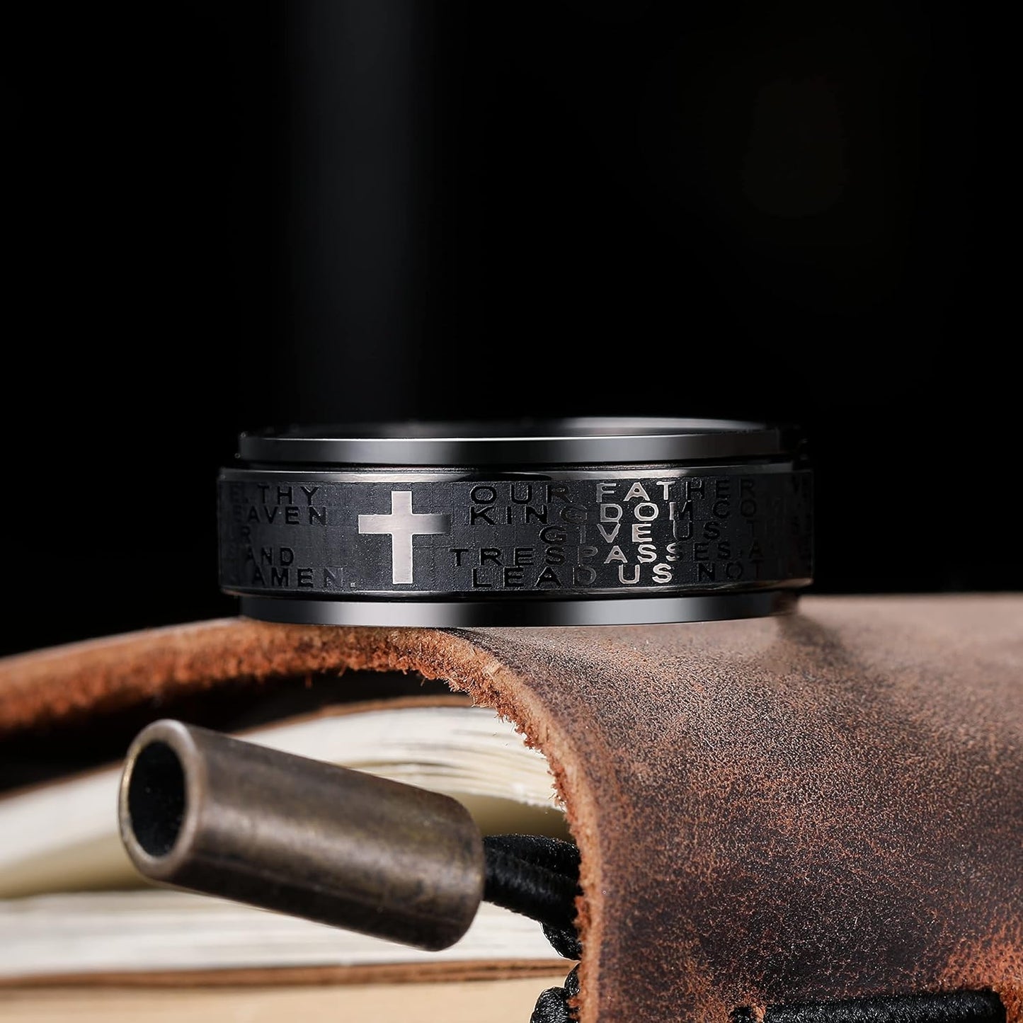 King Will 8mm Black/Gold/Silver Stainless Steel Ring Lord's Prayer Rotatable Ring Men Wedding Band Rings Comfort Fit
