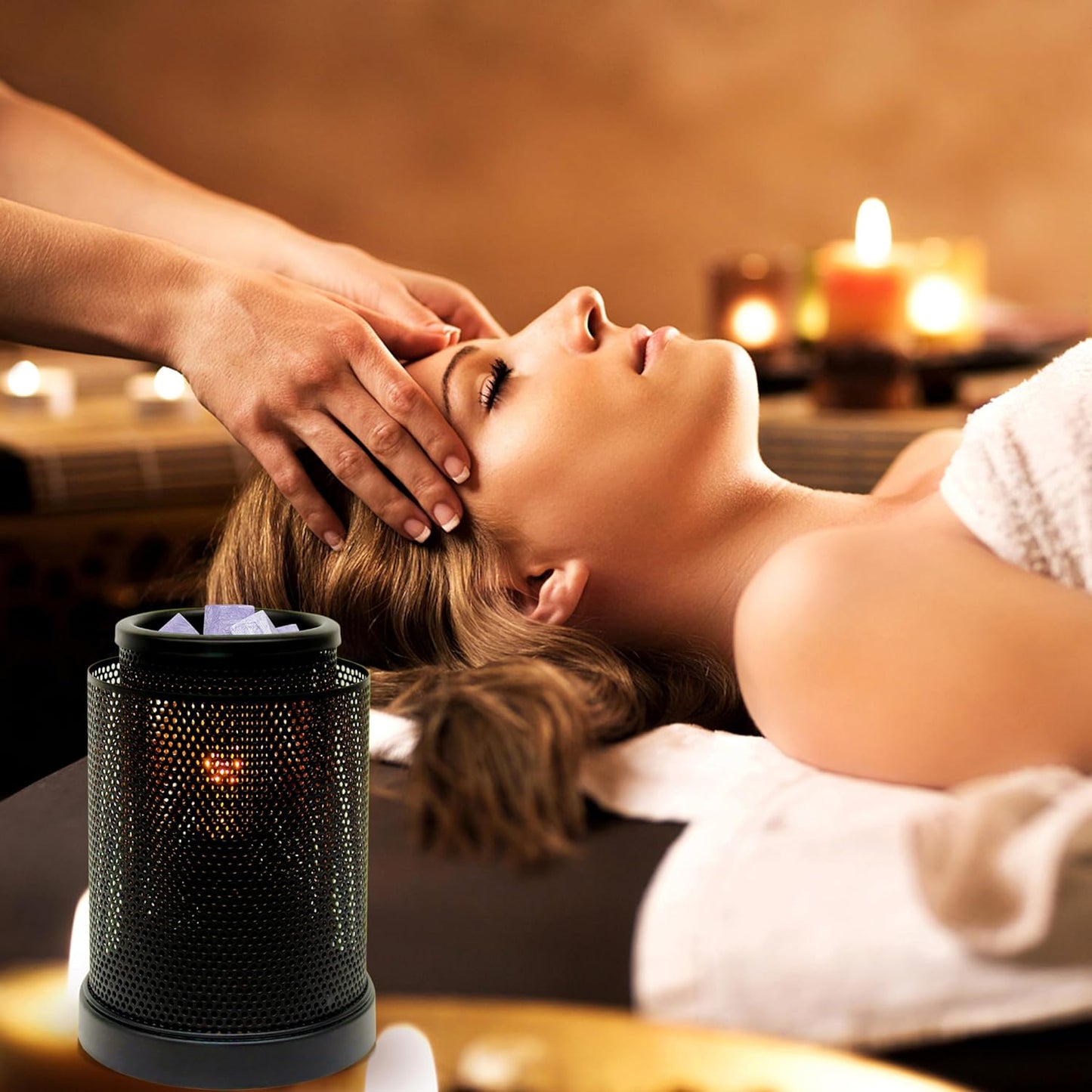 CVHOMEDECO. Electric Wax Melt Warmer Punched Stars Metal Tart Warmer Decorative Candle Warmer Burner for Scented Candles, Wax Melts and Tarts to Freshen Room, Idea for Home/Office Decor., Black