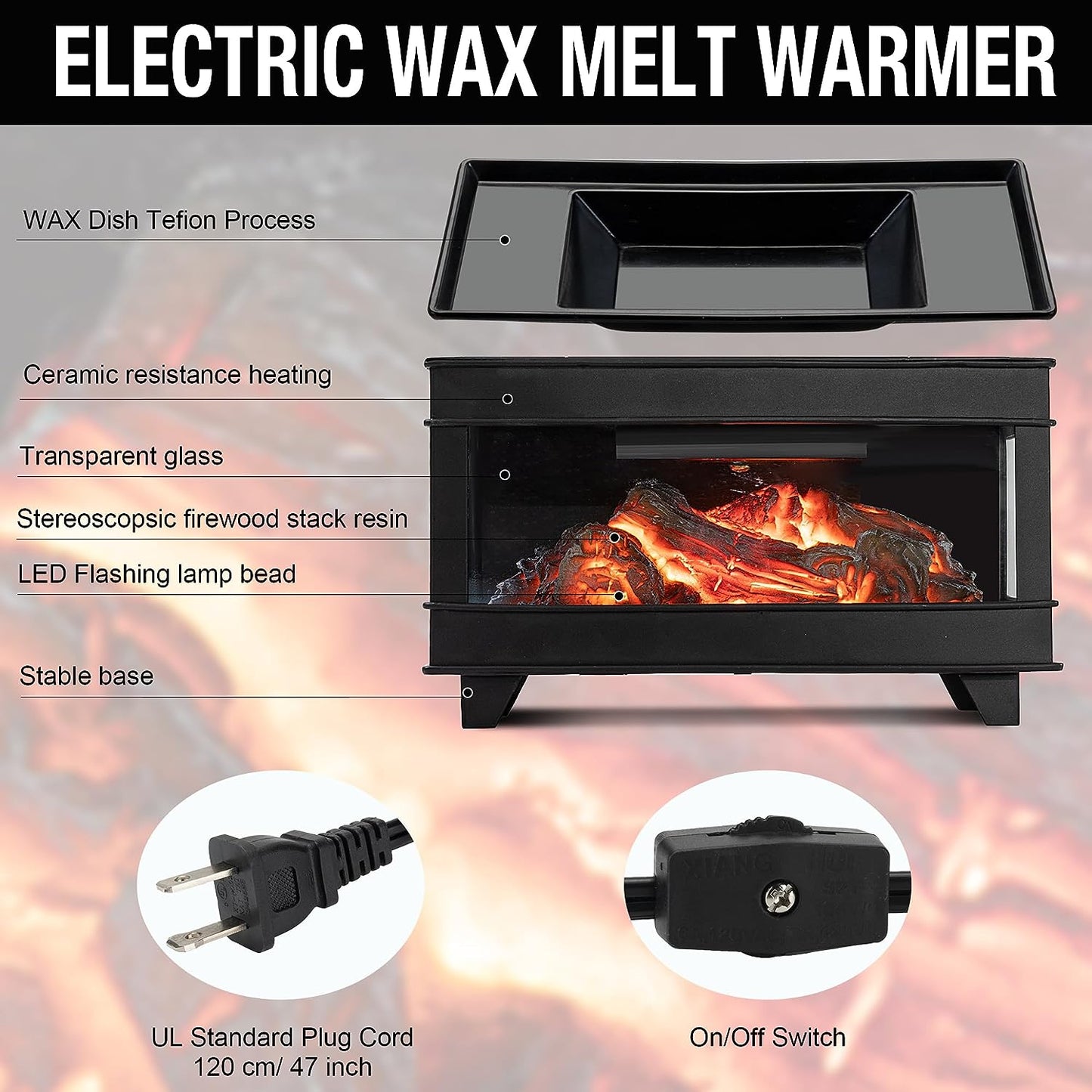 YSong Freestanding Fireplace Wax Warmer,Electric Wax Melt Warmer,Wax Warmer for Scented Wax Melts,Metal Wax Melter,Candle Wax Burner Fragrance Warmer for Home Decor Office,Spa and Aromatherapy