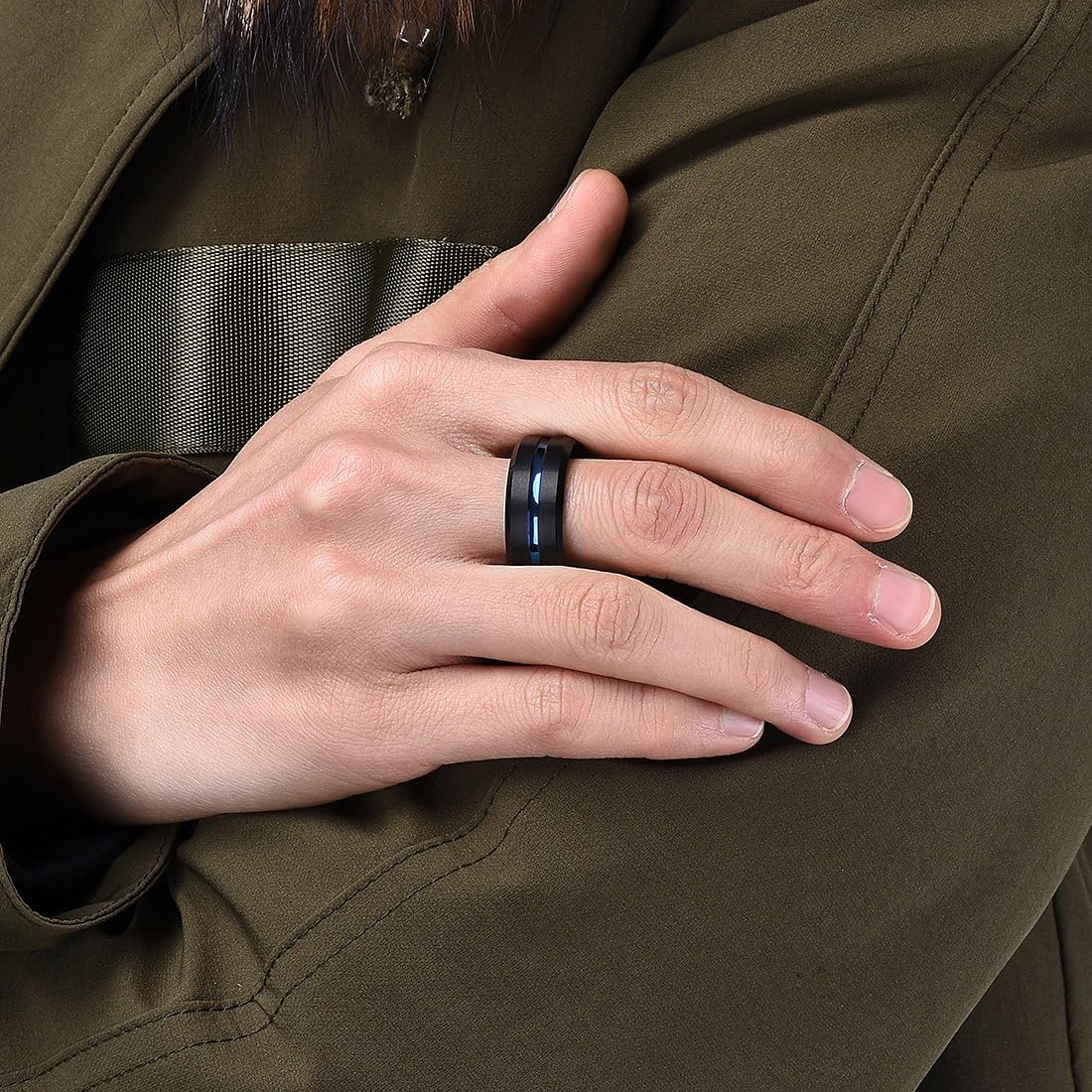 King Will 6mm 7mm 8mm Groove Tungsten Carbide Wedding Ring for Men Black/Silver/Rainbow/Rose Gold/Red/Brown/Blue Thin Groove Center Tungsten Wedding Band Matte Finish