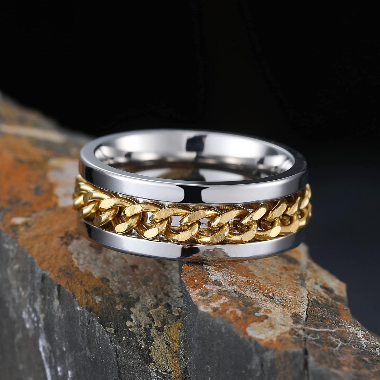 King Will Intertwine 8mm Spinner Ring Stainless Steel Fidget Ring Anxiety Ring for Men Black/Blue/Silver/Gold Fidget Anxiety Ring